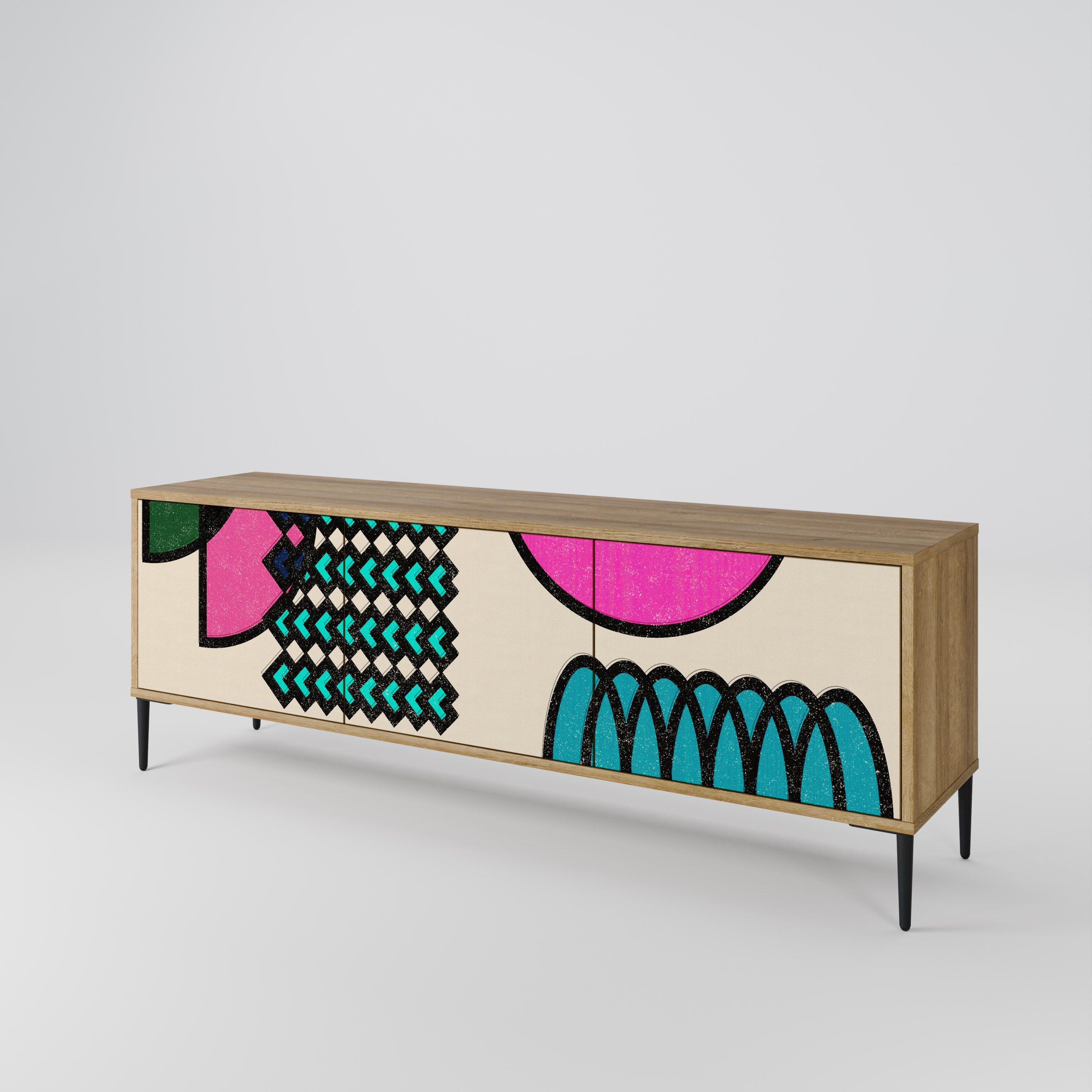 GEOMETRIC RHAPSODY Móvel de TV com 3 Portas em Efeito Carvalho