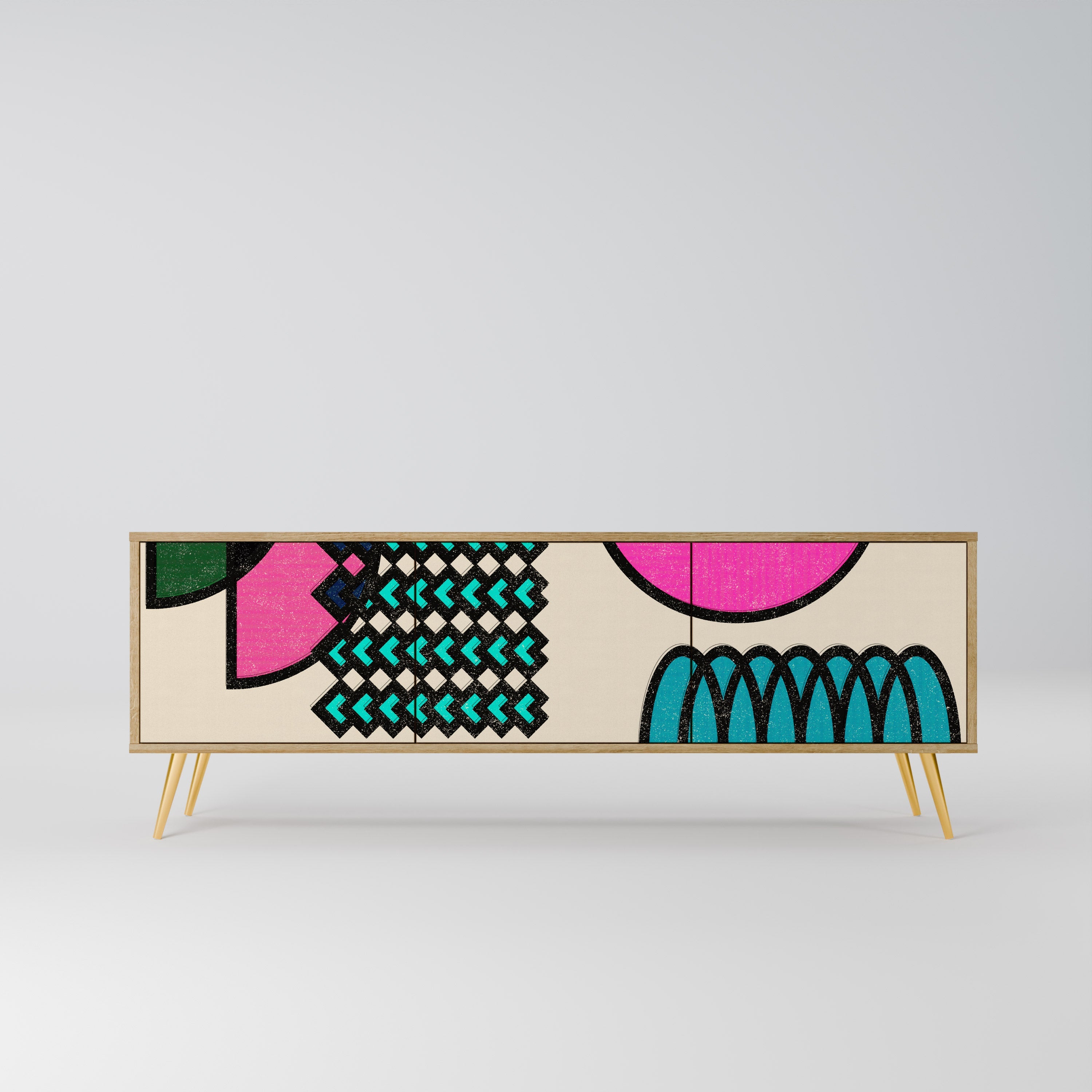 GEOMETRIC RHAPSODY Móvel de TV com 3 Portas em Efeito Carvalho