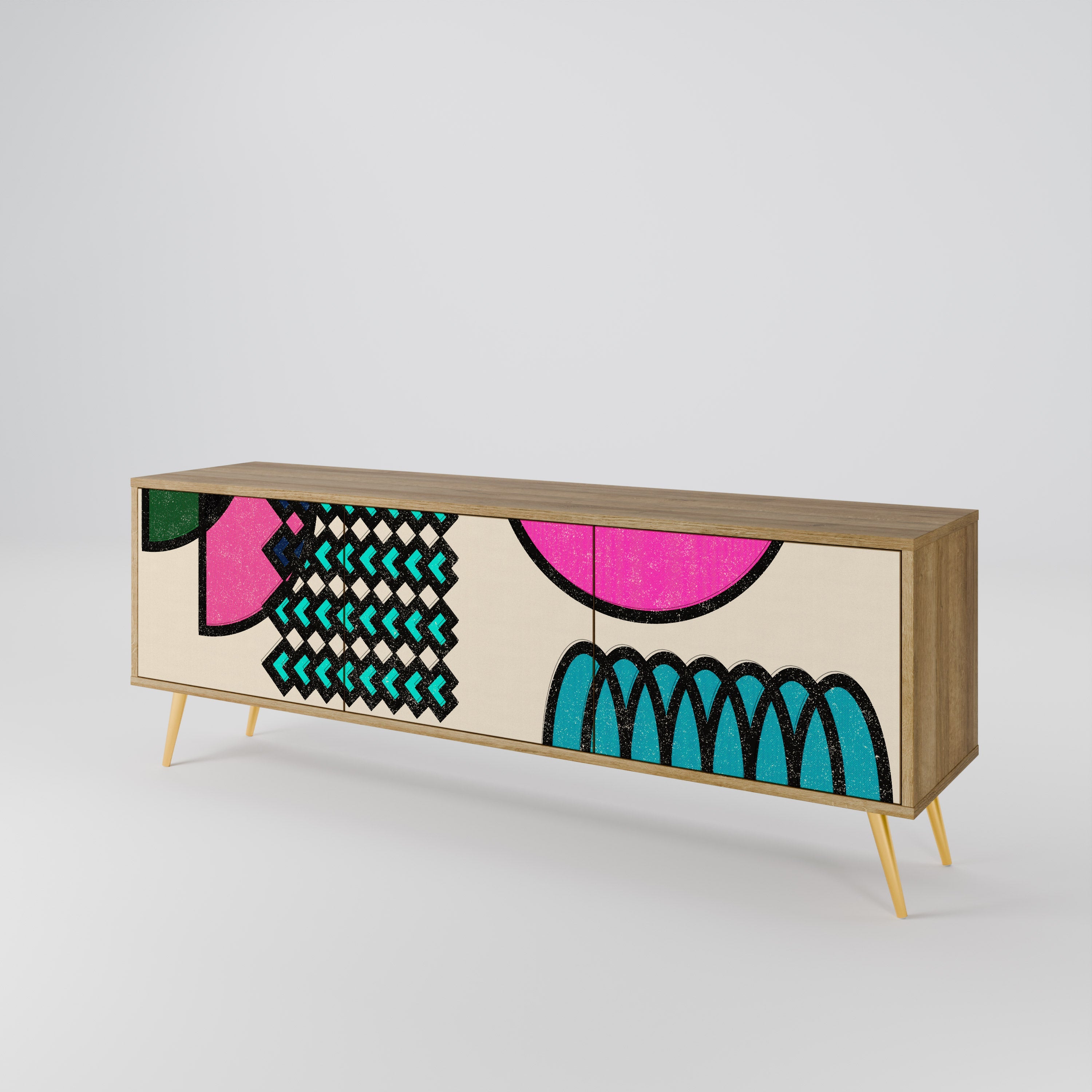 GEOMETRIC RHAPSODY Móvel de TV com 3 Portas em Efeito Carvalho