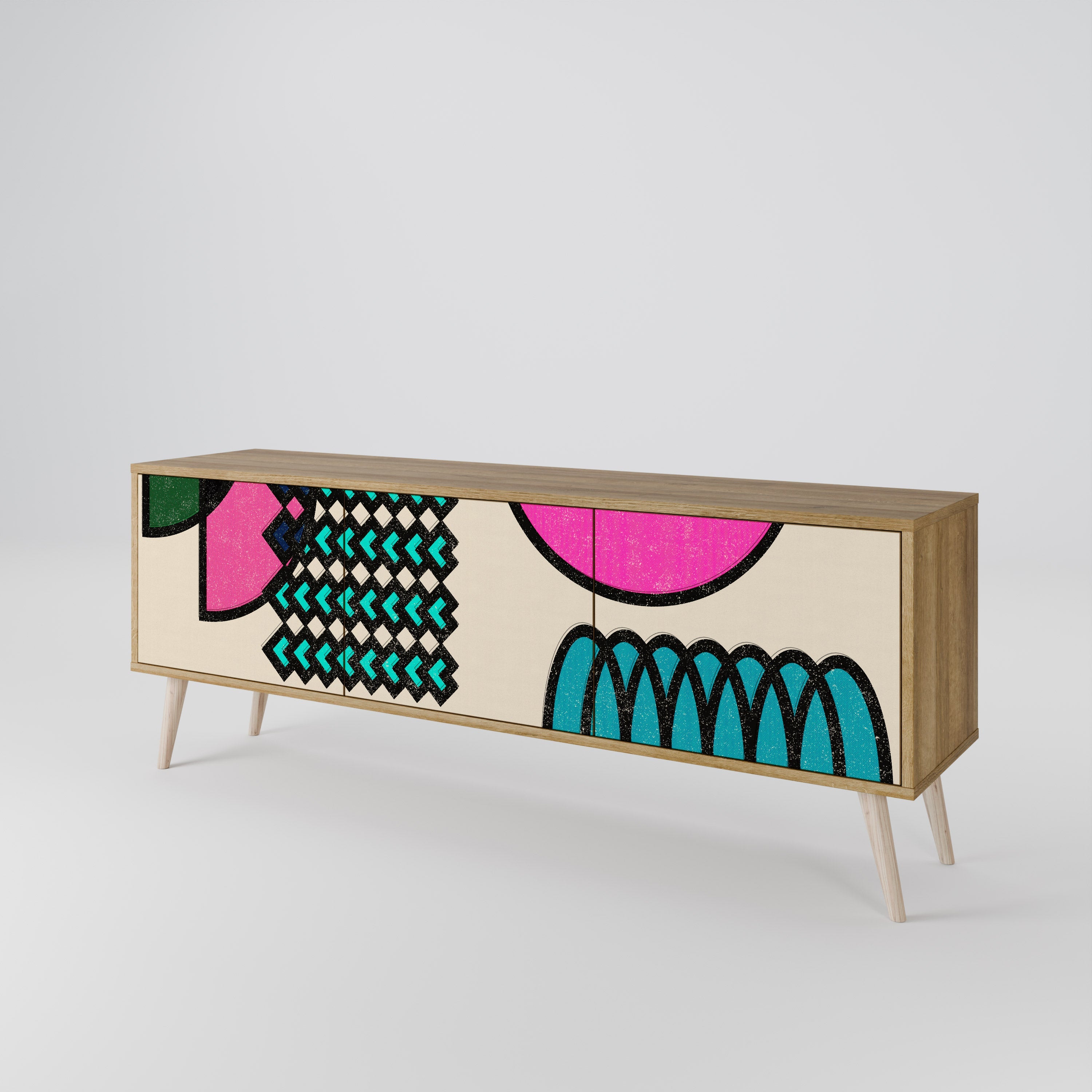 GEOMETRIC RHAPSODY Móvel de TV com 3 Portas em Efeito Carvalho