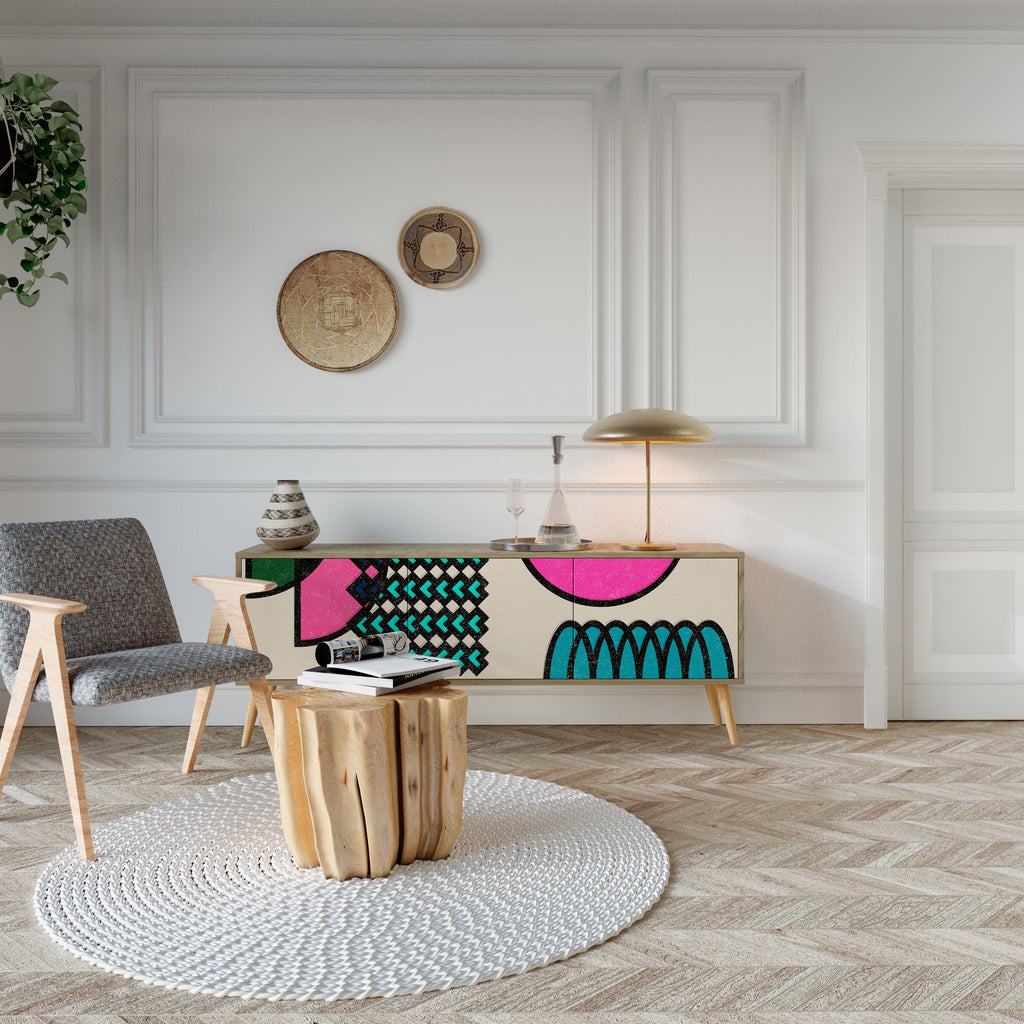 GEOMETRIC RHAPSODY Móvel de TV com 3 Portas em Efeito Carvalho