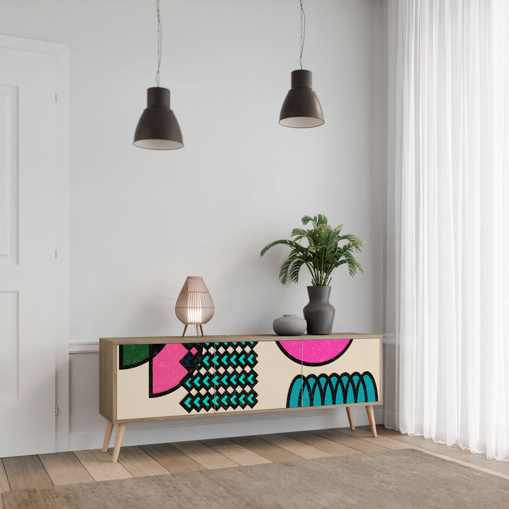 GEOMETRIC RHAPSODY Móvel de TV com 3 Portas em Efeito Carvalho