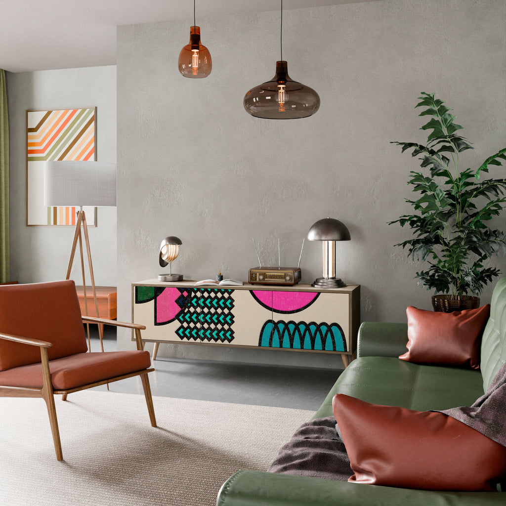 GEOMETRIC RHAPSODY Móvel de TV com 3 Portas em Efeito Carvalho