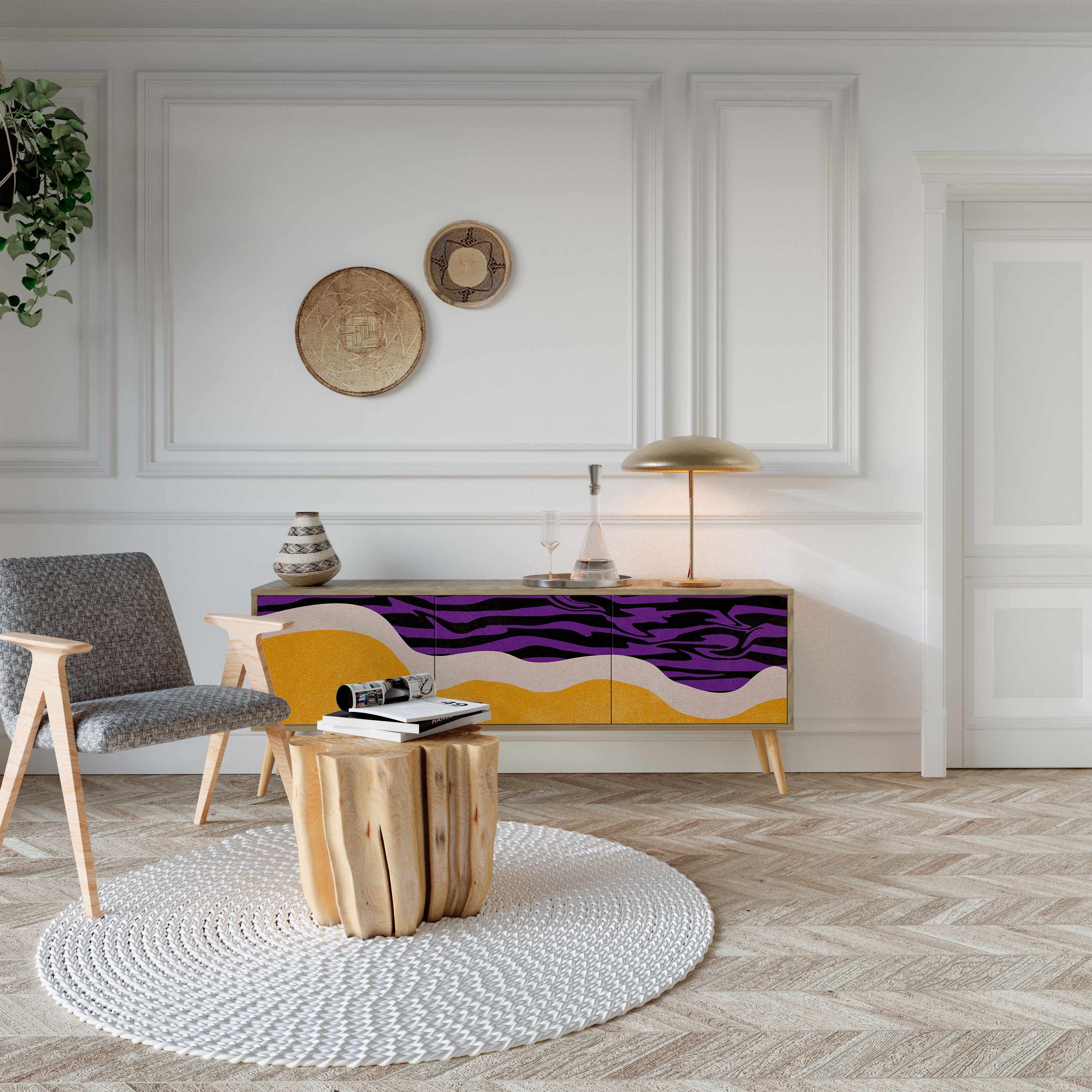 INDEPENDENT BORDER Móvel de TV com 3 Portas em Efeito Carvalho