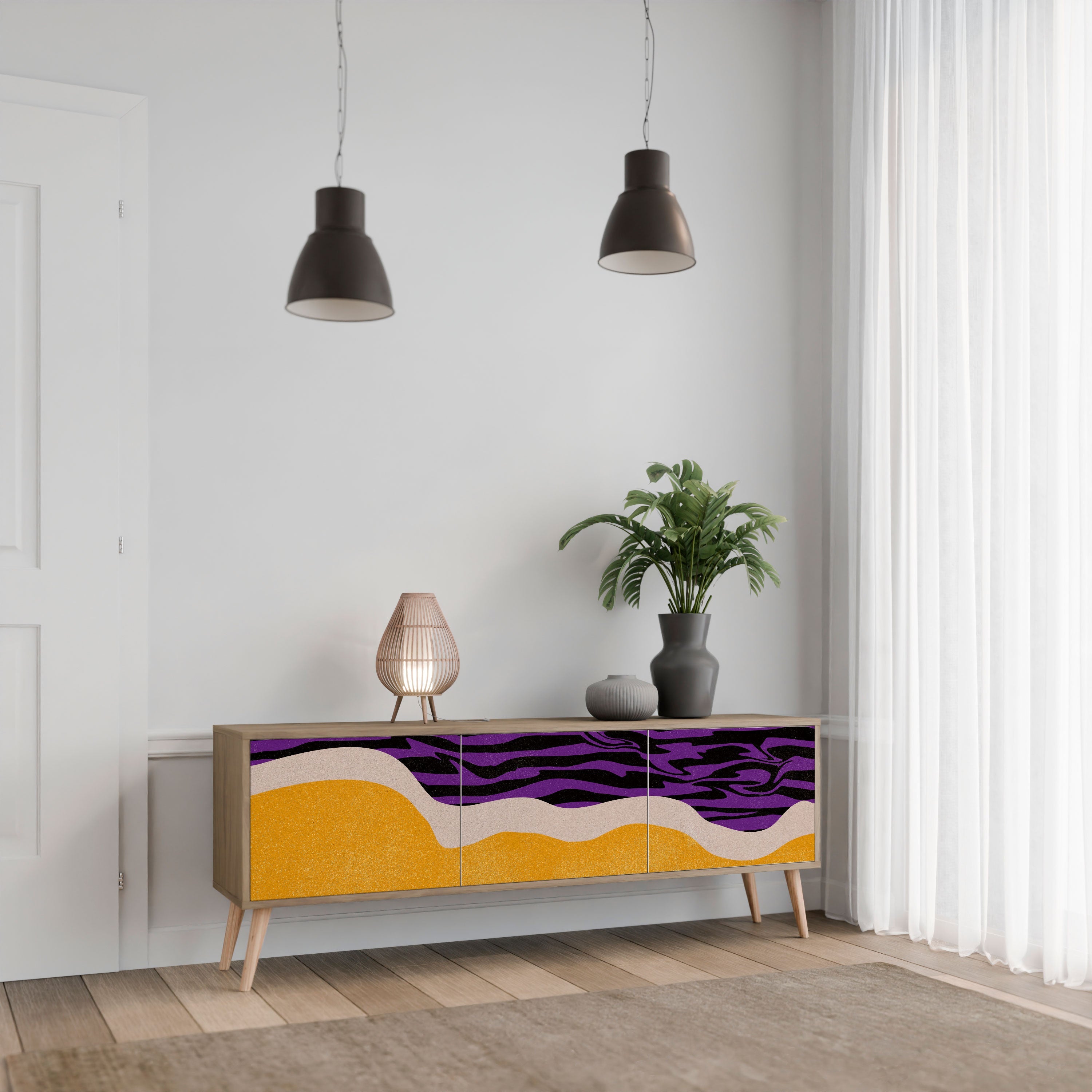 INDEPENDENT BORDER Móvel de TV com 3 Portas em Efeito Carvalho