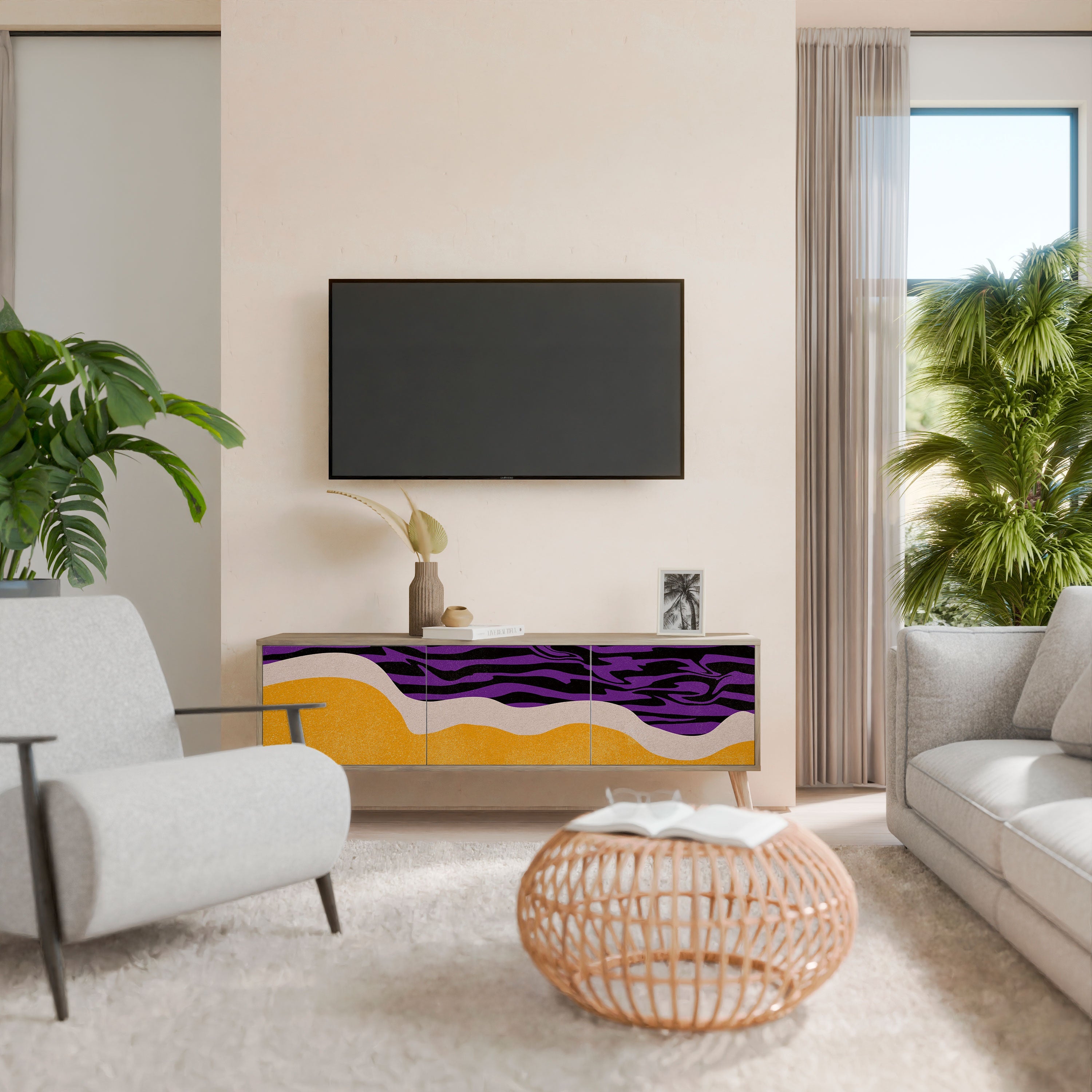 INDEPENDENT BORDER Móvel de TV com 3 Portas em Efeito Carvalho