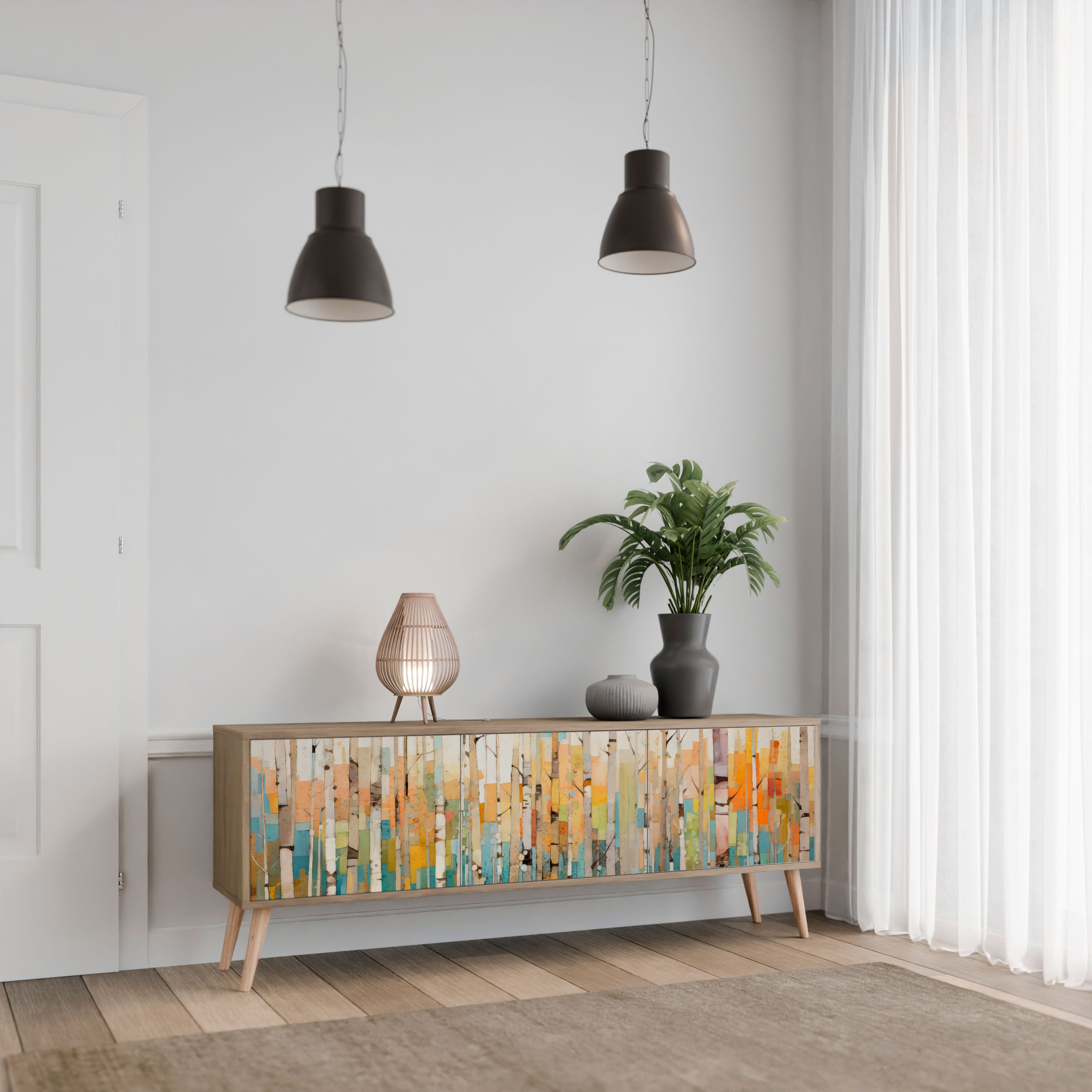 BIRCH KALEIDOSCOPE Móvel de TV com 3 Portas em Efeito Carvalho