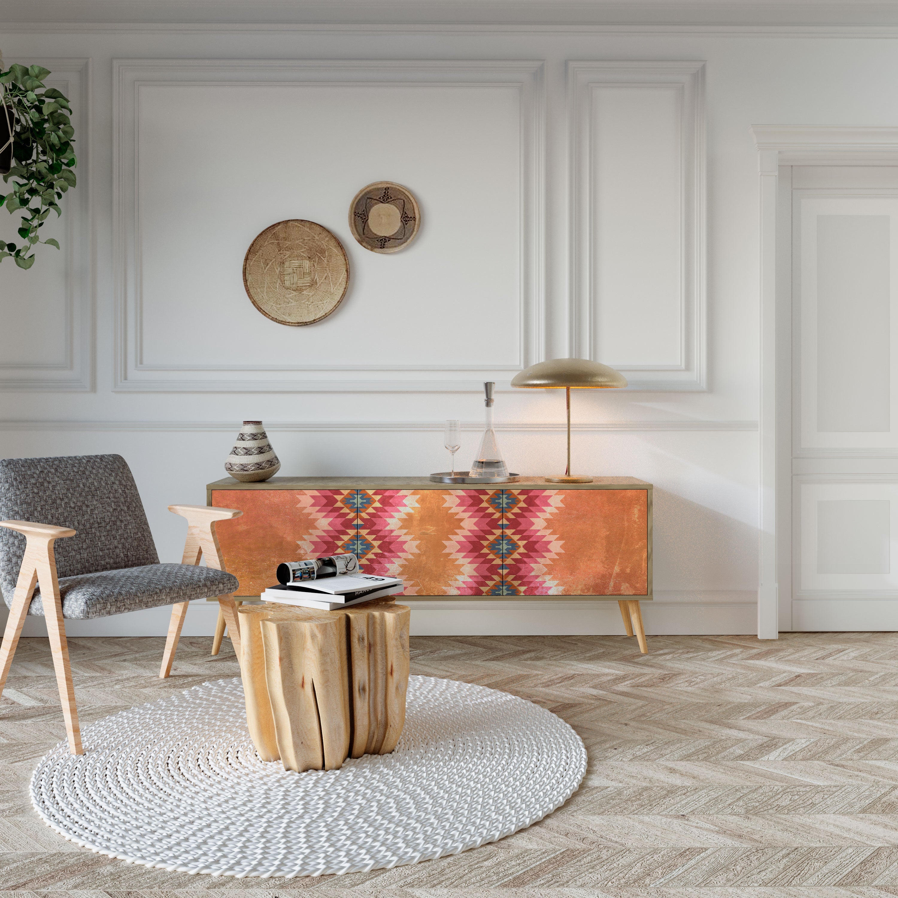 INDIAN FOLK Móvel de TV com 3 Portas em Efeito Carvalho