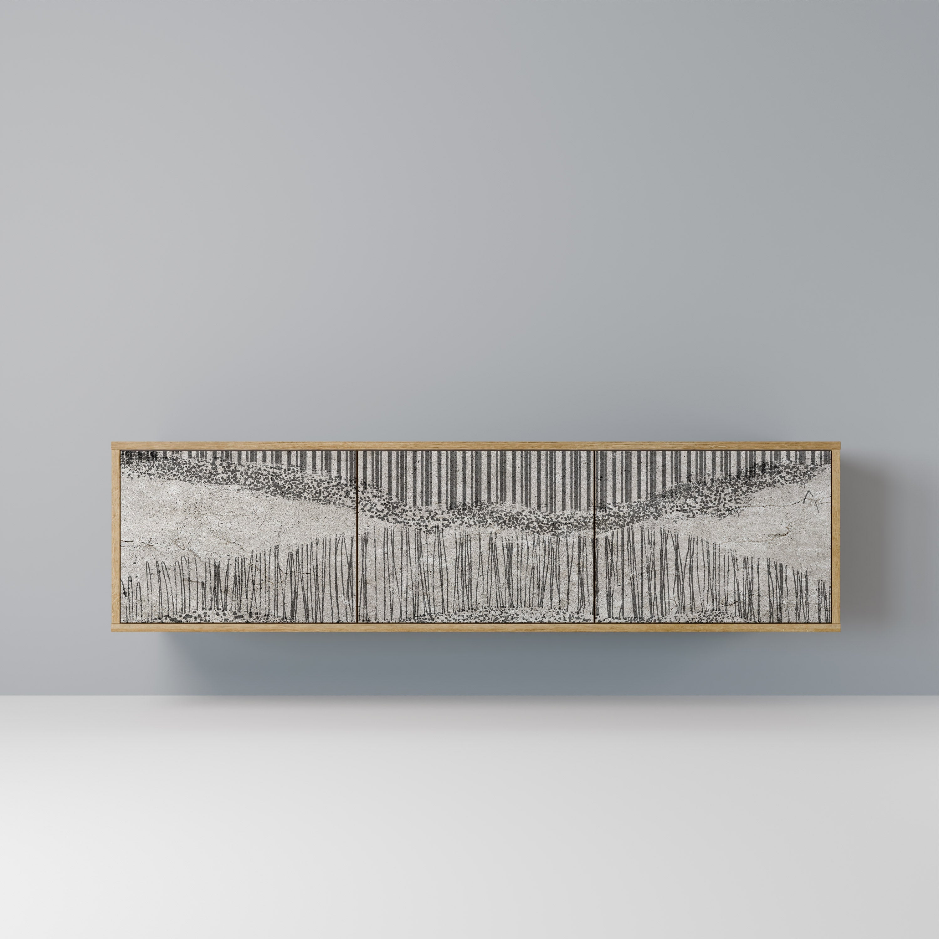 GRAIN LINES Móvel de TV com 3 Portas em Efeito Carvalho