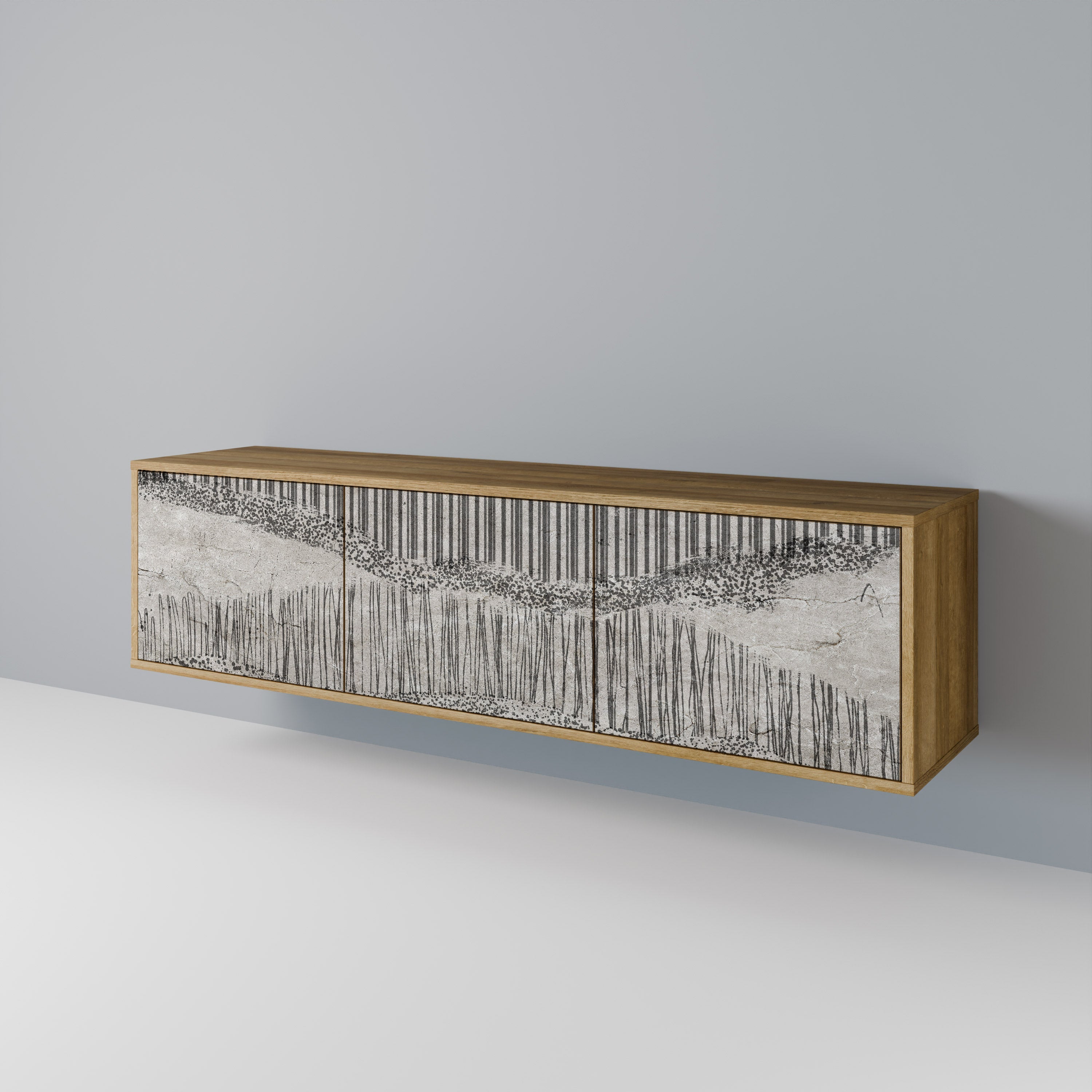 GRAIN LINES Móvel de TV com 3 Portas em Efeito Carvalho