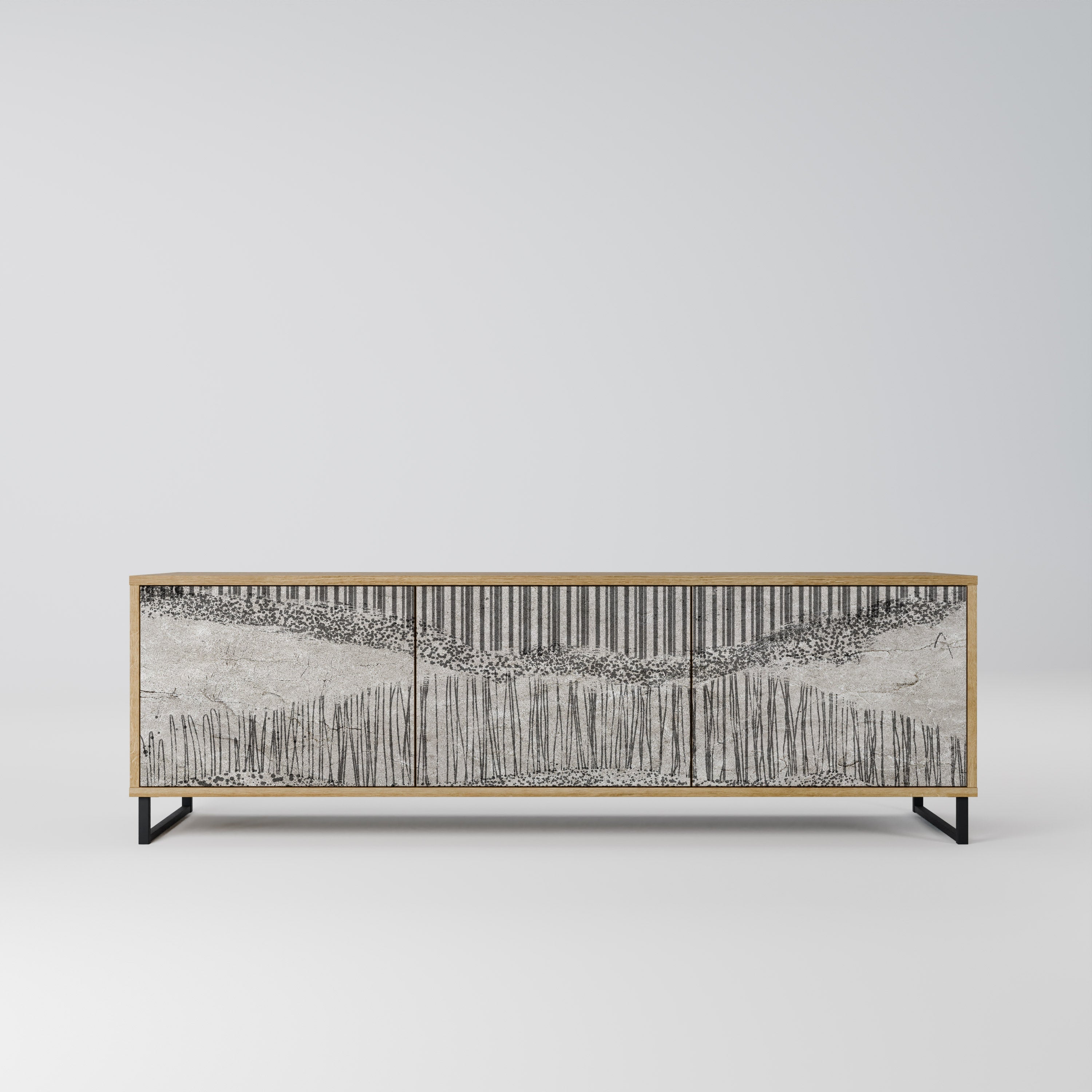 GRAIN LINES Móvel de TV com 3 Portas em Efeito Carvalho