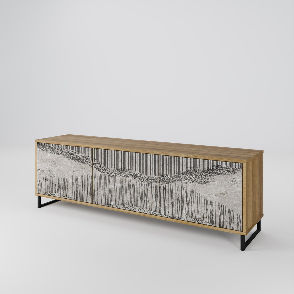 GRAIN LINES Móvel de TV com 3 Portas em Efeito Carvalho