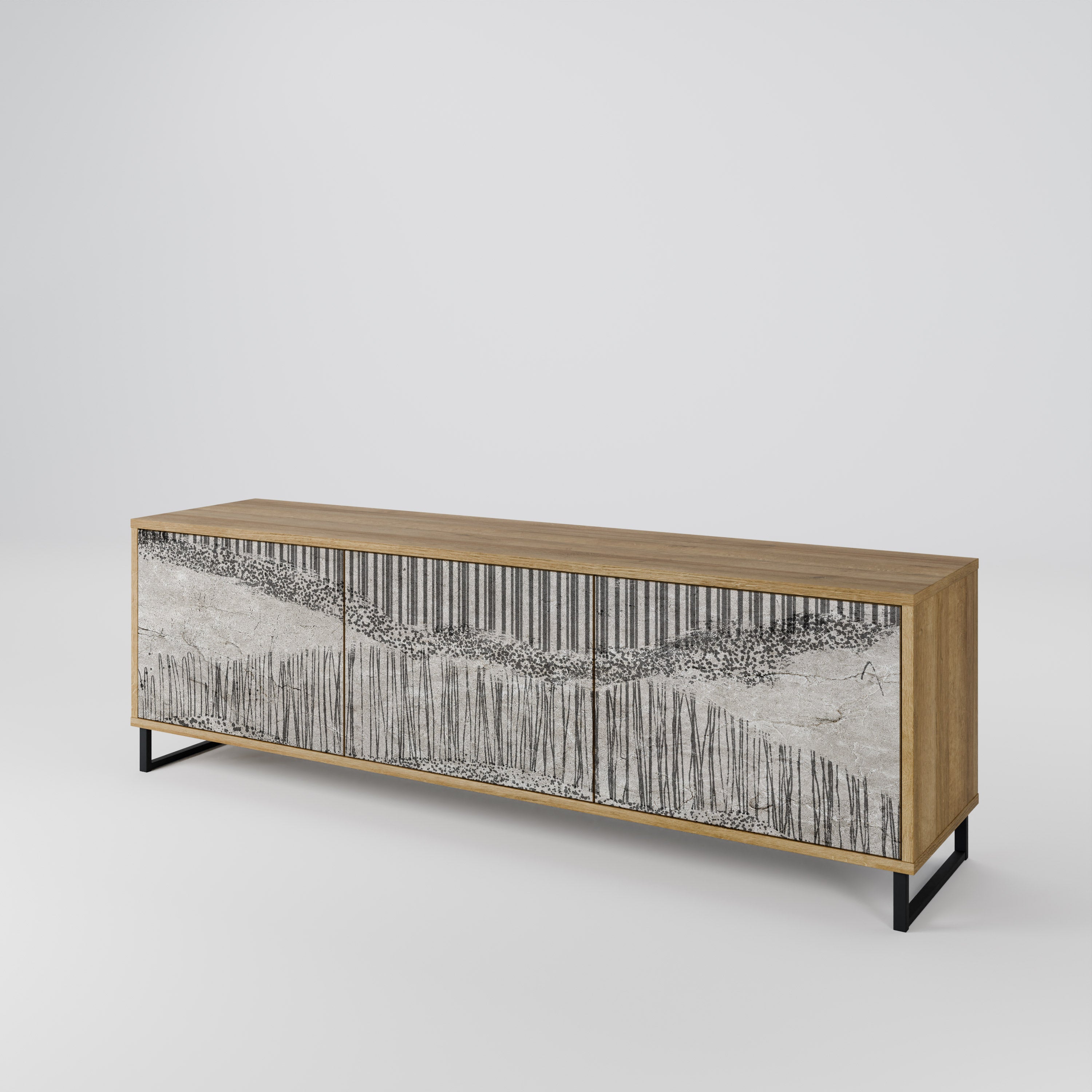 GRAIN LINES Móvel de TV com 3 Portas em Efeito Carvalho