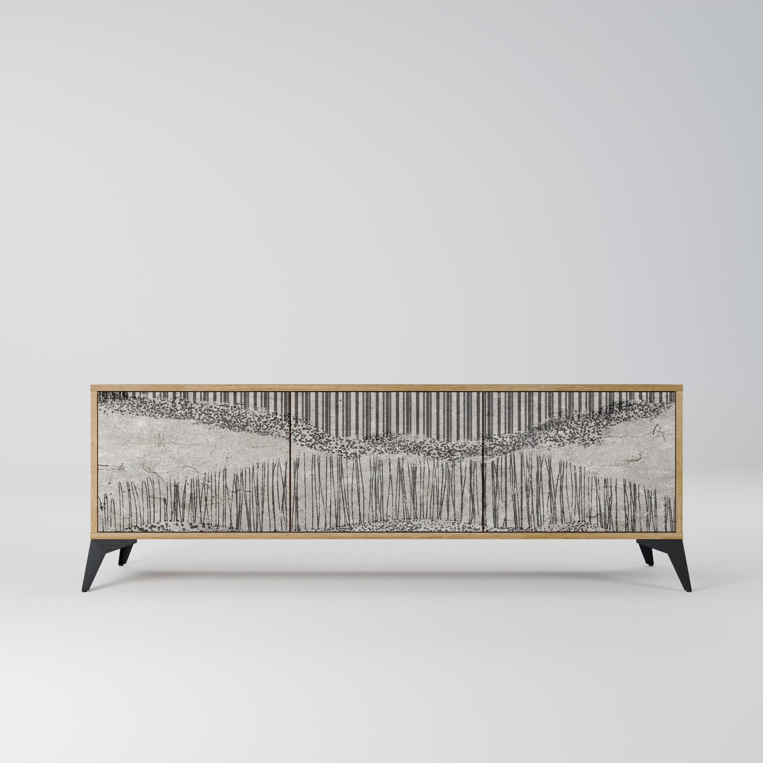 GRAIN LINES Móvel de TV com 3 Portas em Efeito Carvalho