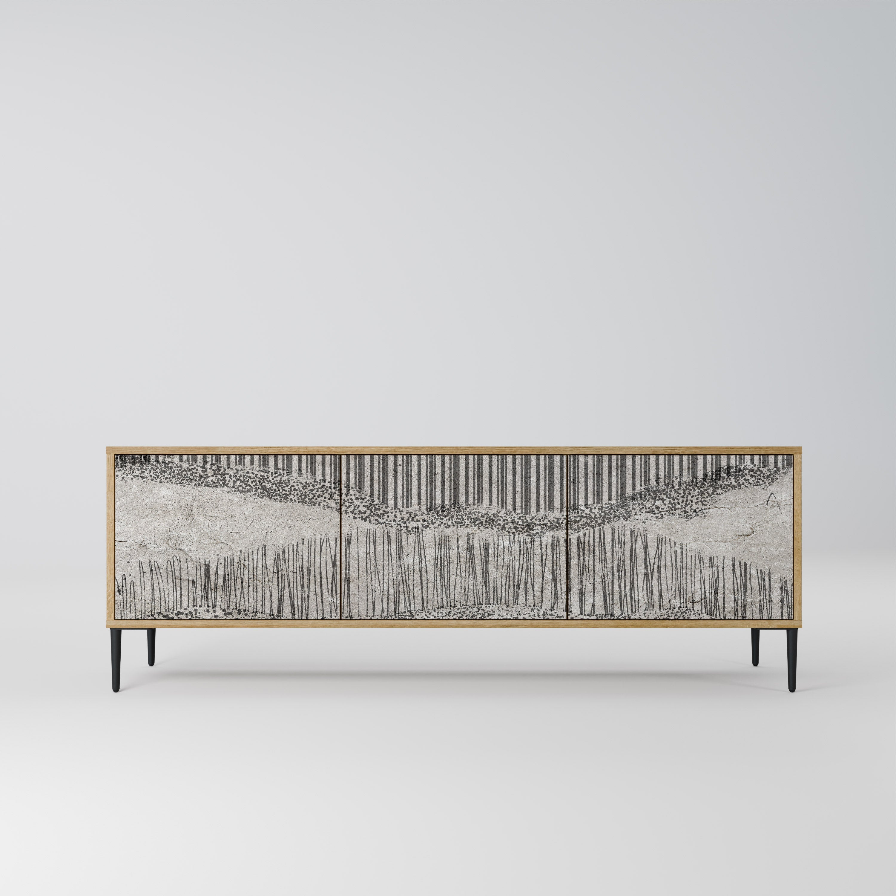 GRAIN LINES Móvel de TV com 3 Portas em Efeito Carvalho