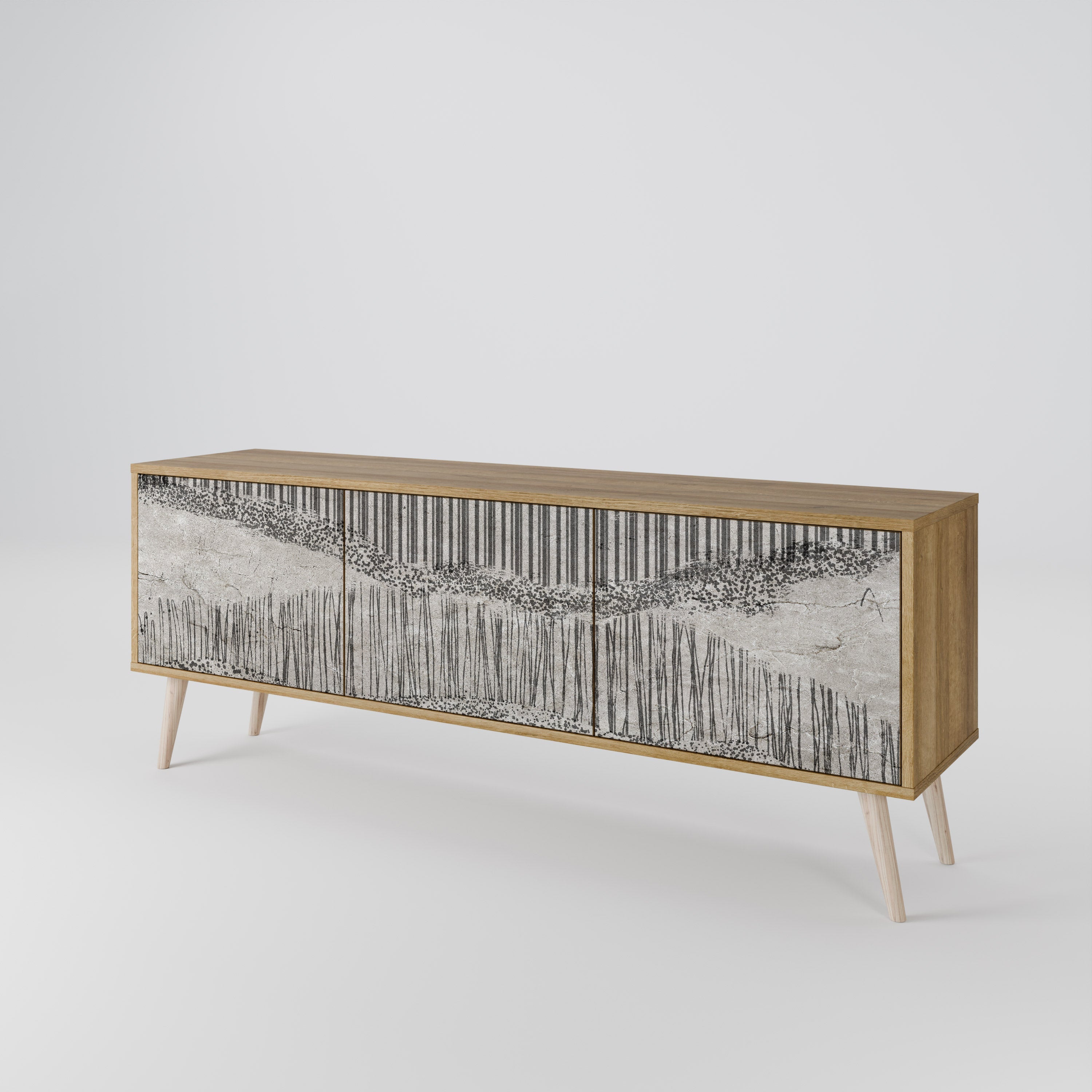 GRAIN LINES Móvel de TV com 3 Portas em Efeito Carvalho