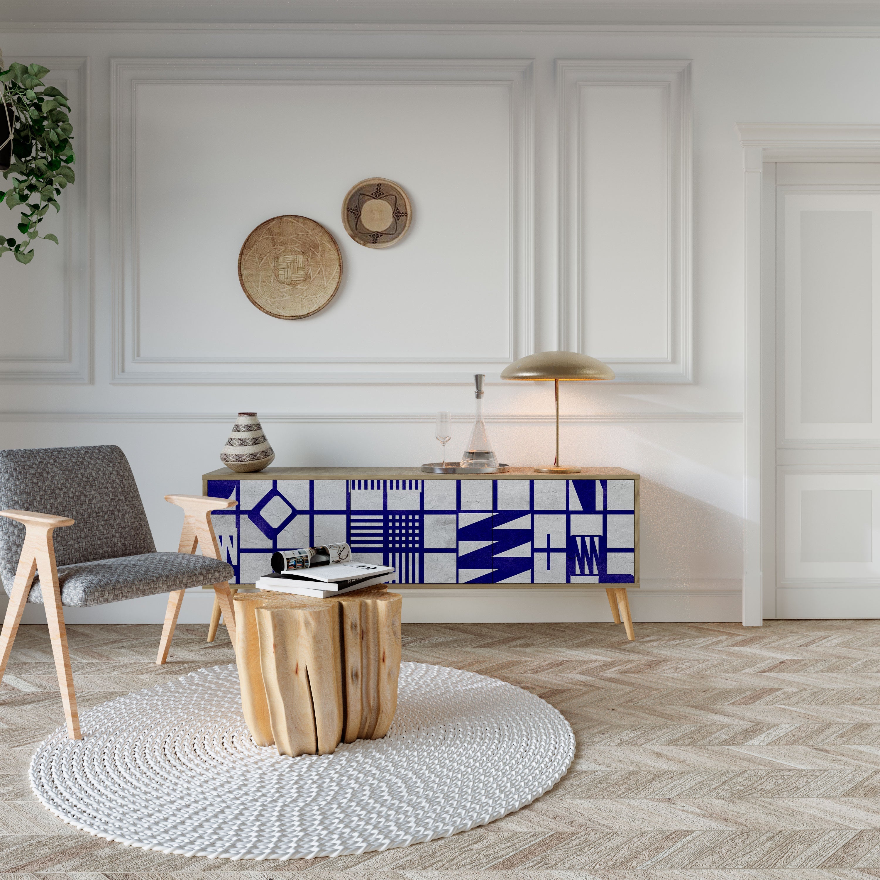 THE RIGHT PLACES Móvel de TV com 3 Portas em Efeito Carvalho