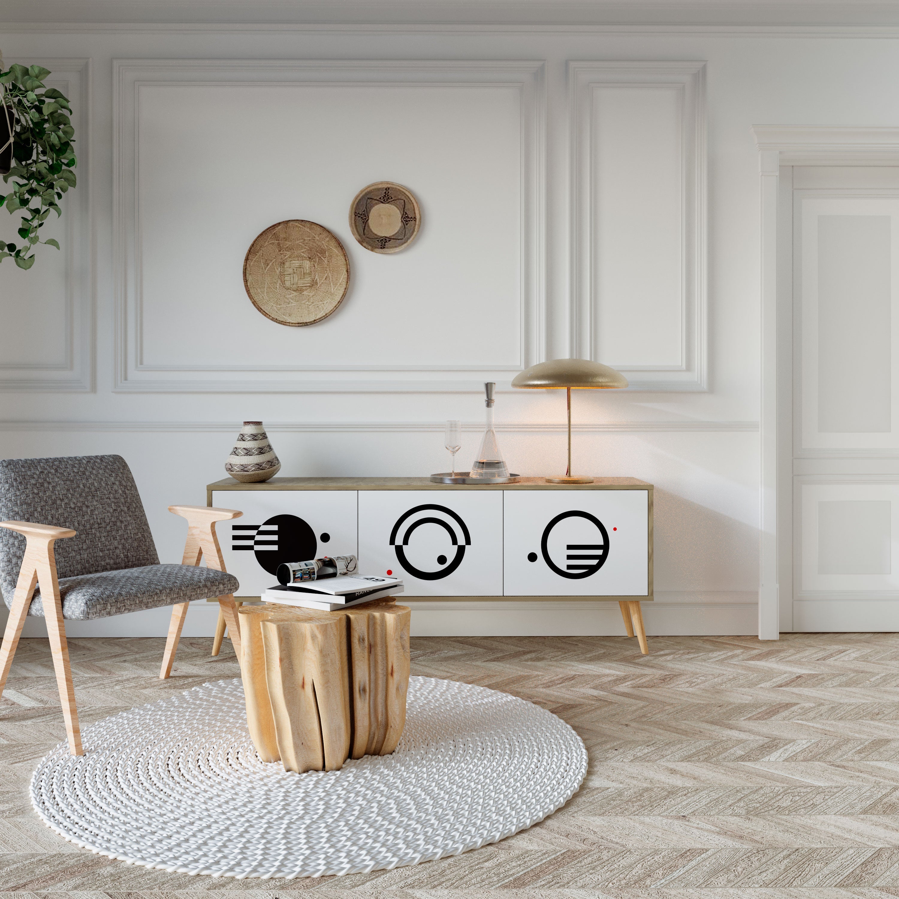 BLACK AND WHITE COMBINATION Móvel de TV com 3 Portas em Efeito Carvalho