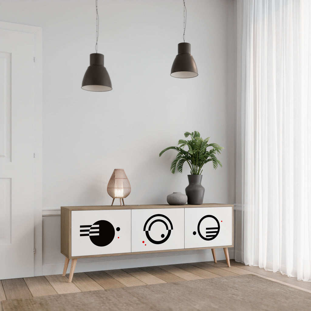 BLACK AND WHITE COMBINATION Móvel de TV com 3 Portas em Efeito Carvalho