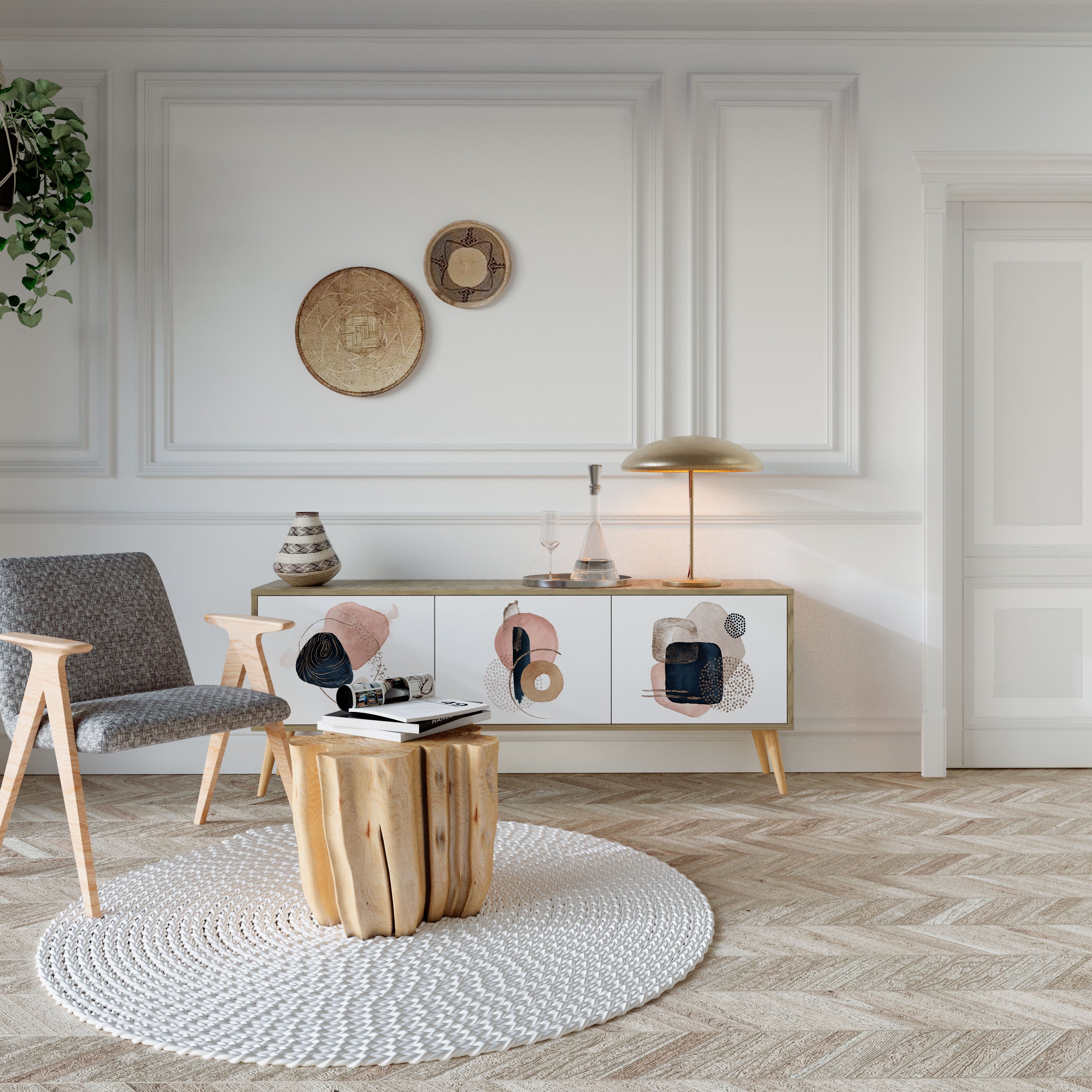 COLORFUL SHAPES Móvel de TV com 3 Portas em Efeito Carvalho