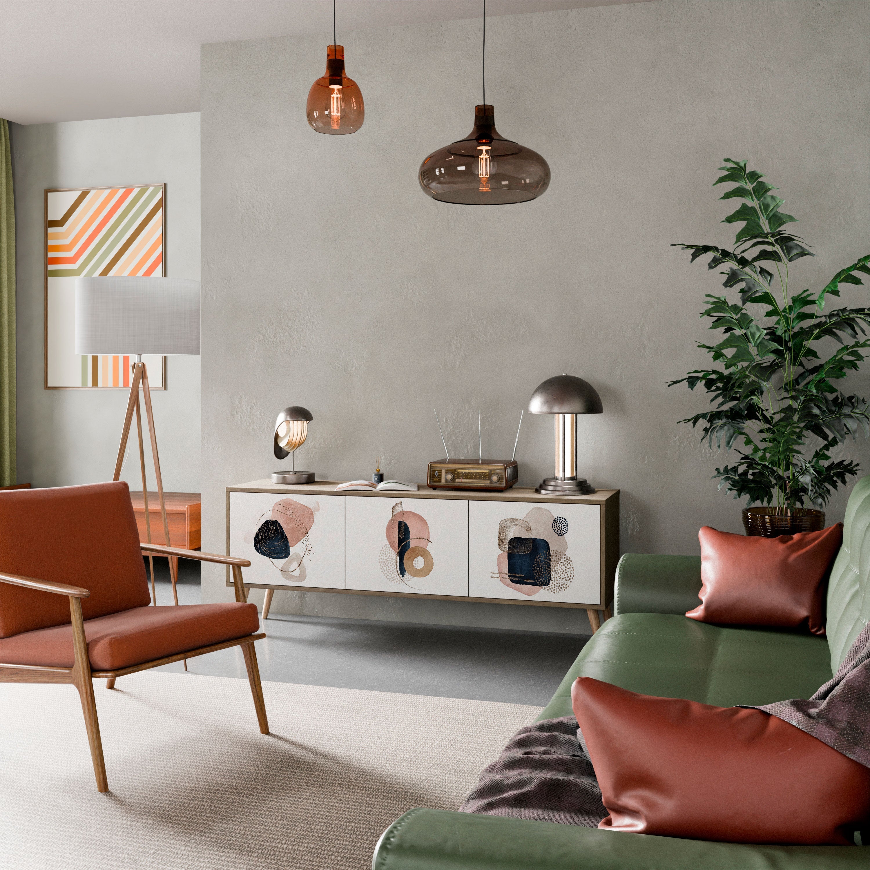 COLORFUL SHAPES Móvel de TV com 3 Portas em Efeito Carvalho