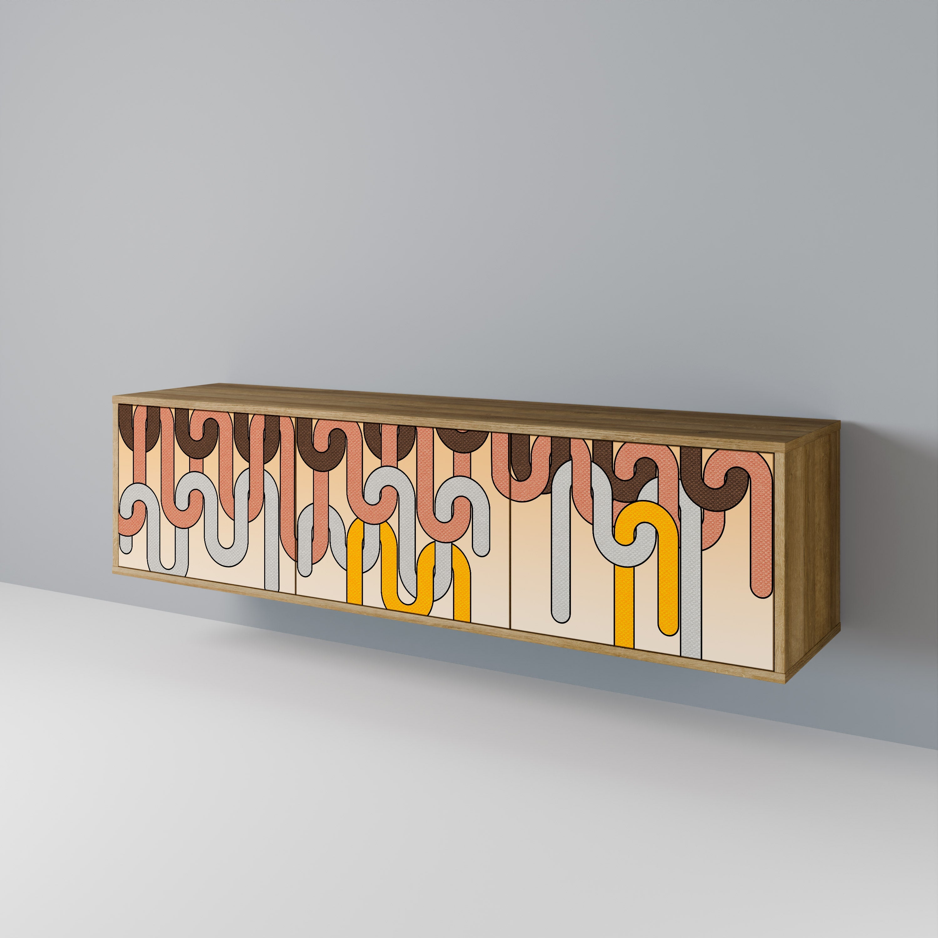 COLORFUL STRINGS Móvel de TV com 3 Portas em Efeito Carvalho