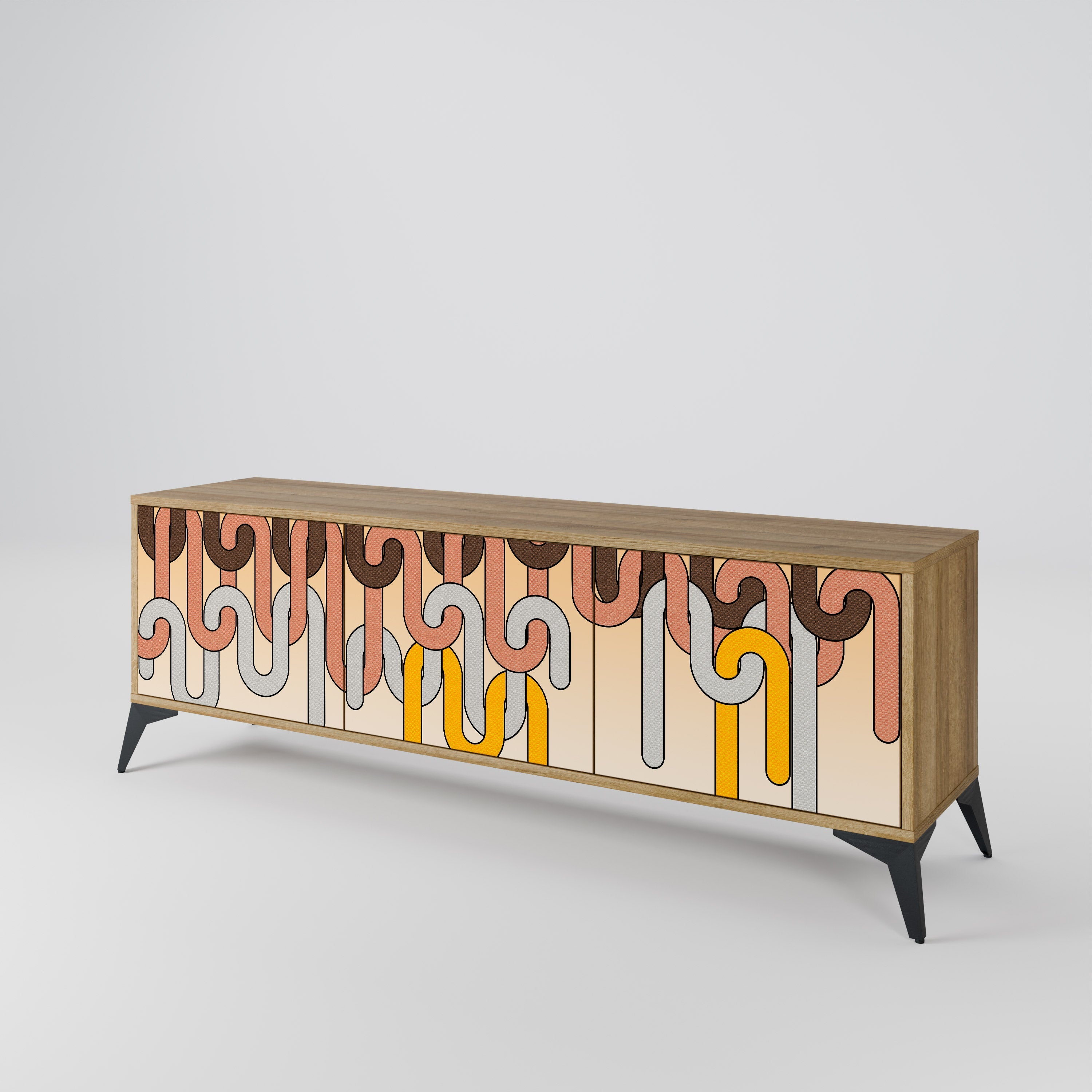 COLORFUL STRINGS Móvel de TV com 3 Portas em Efeito Carvalho