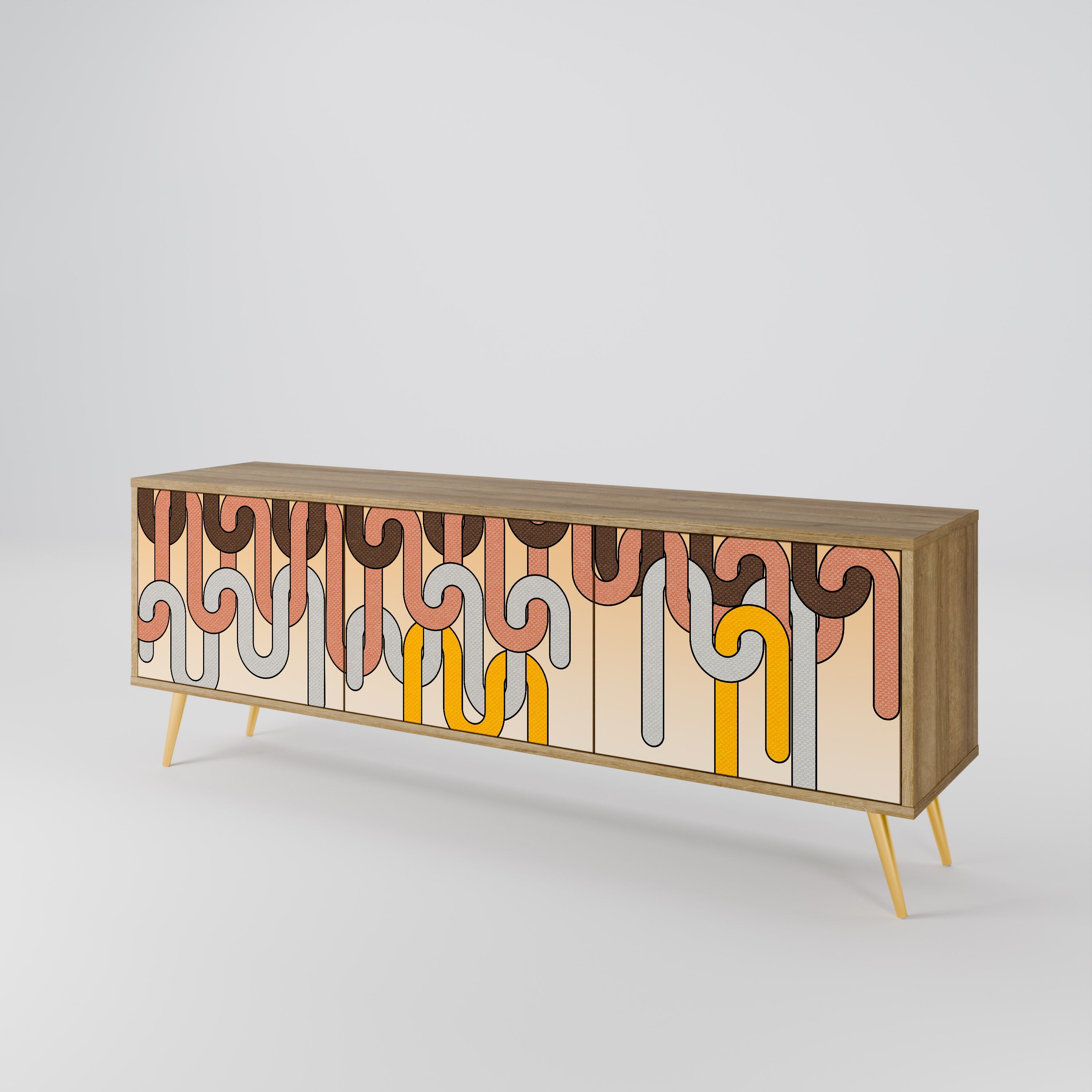 COLORFUL STRINGS Móvel de TV com 3 Portas em Efeito Carvalho