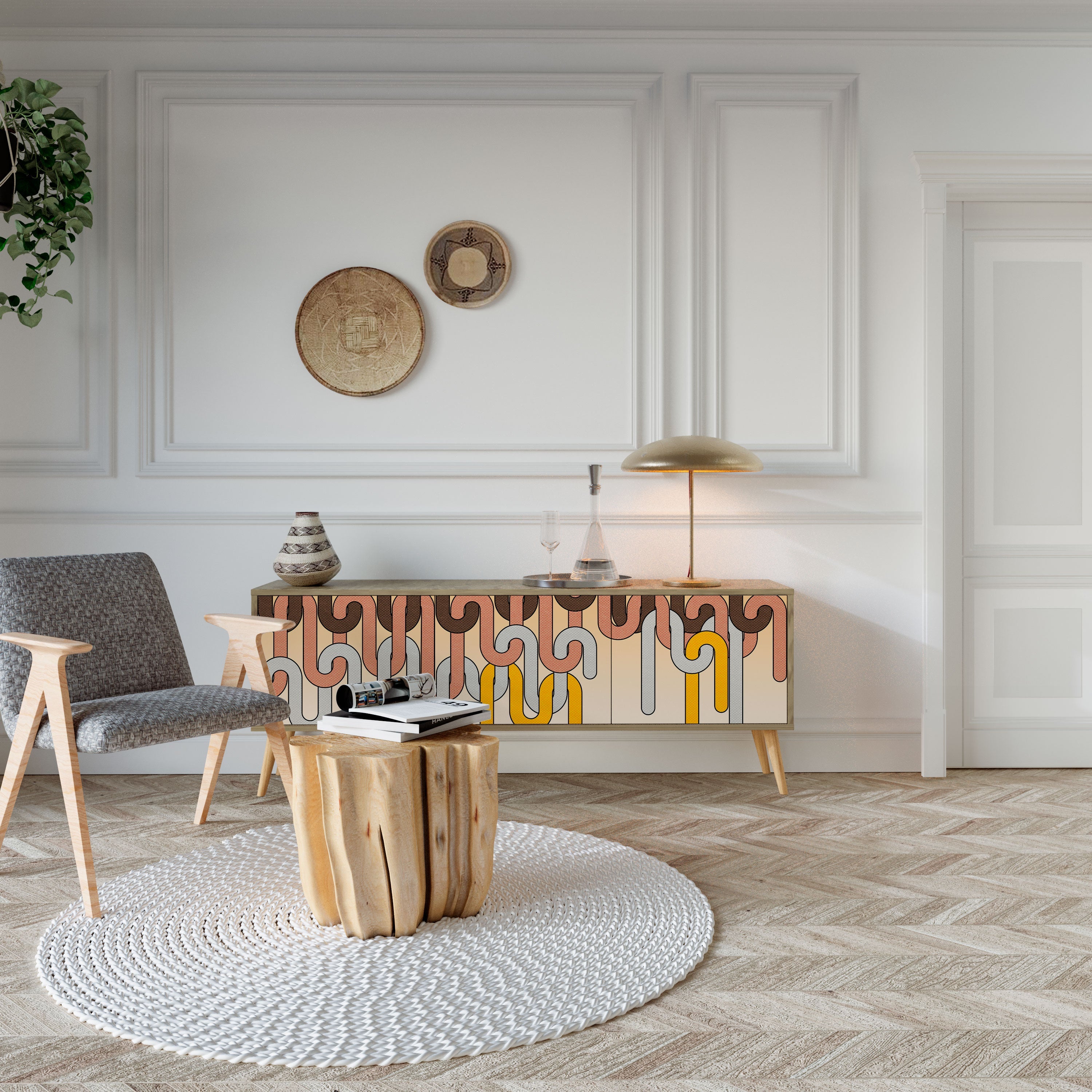 COLORFUL STRINGS Móvel de TV com 3 Portas em Efeito Carvalho