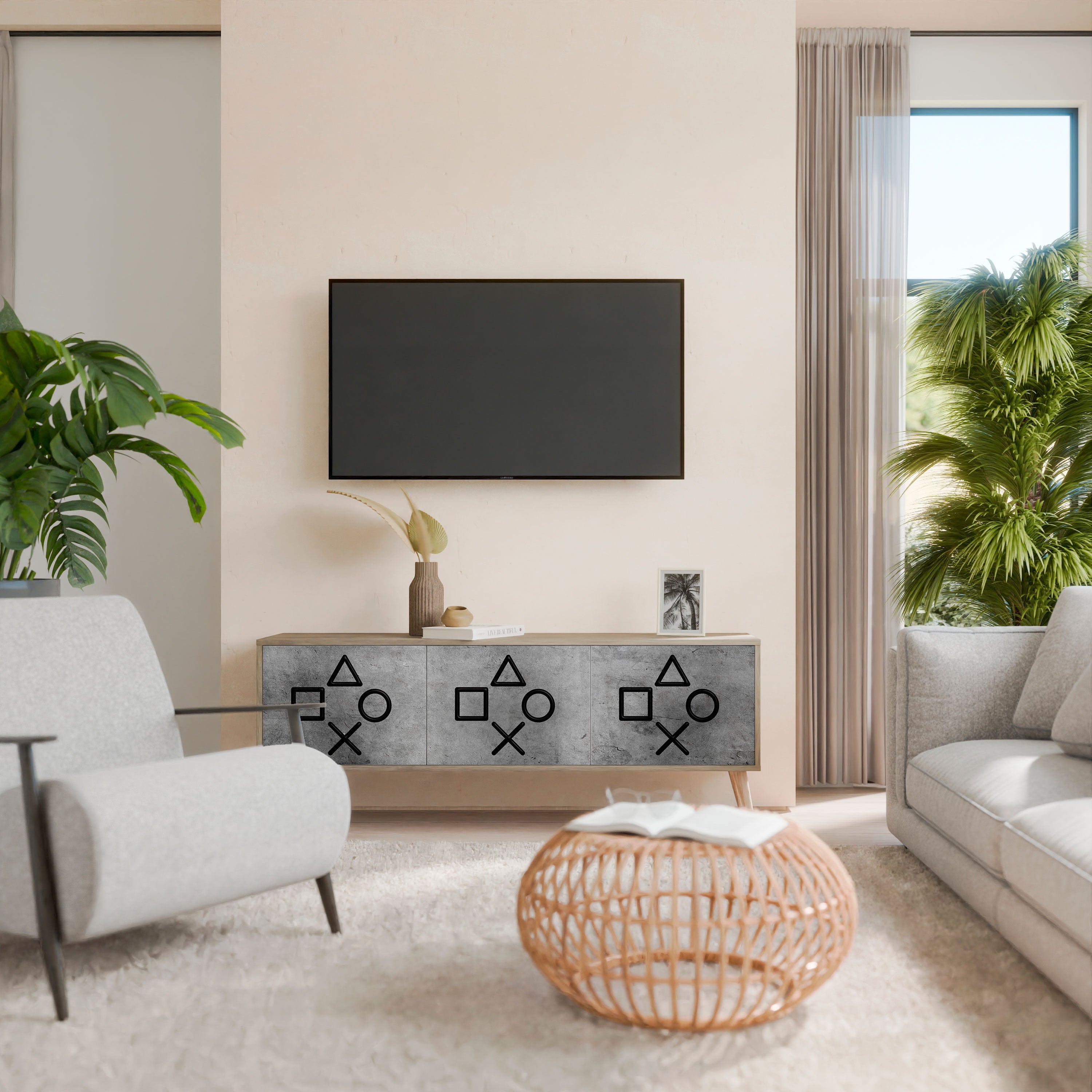 GAMER CHOICE Móvel de TV com 3 Portas em Efeito Carvalho