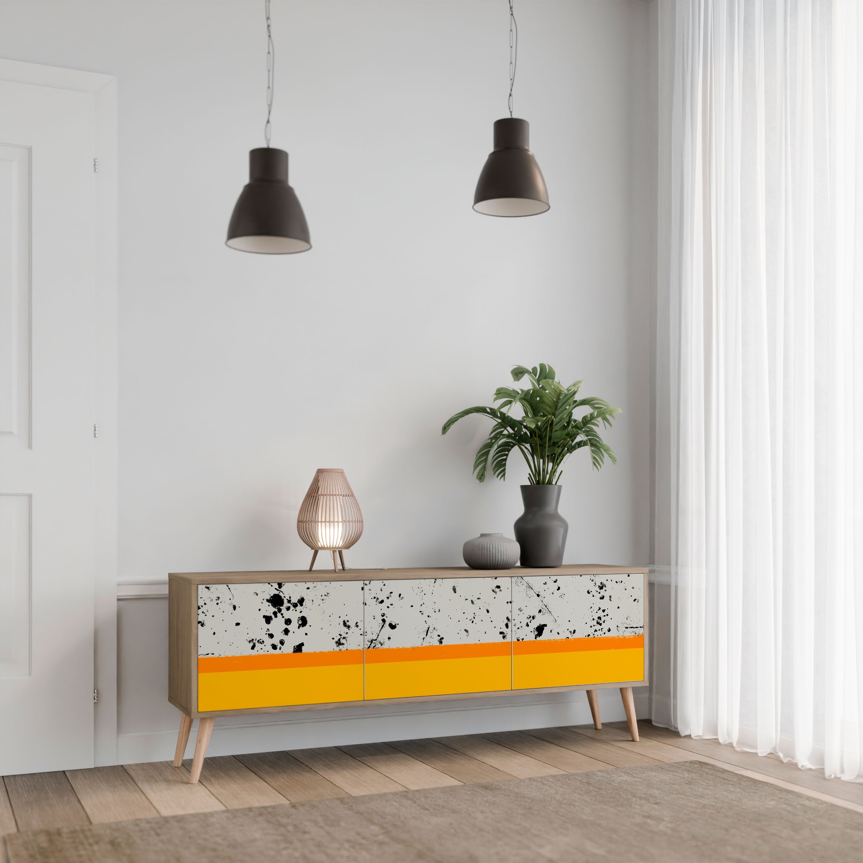 DYED BY ORANGE Móvel de TV com 3 Portas em Efeito Carvalho