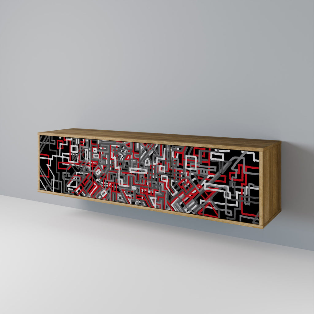 BROKEN LINES Móvel de TV com 3 Portas em Efeito Carvalho