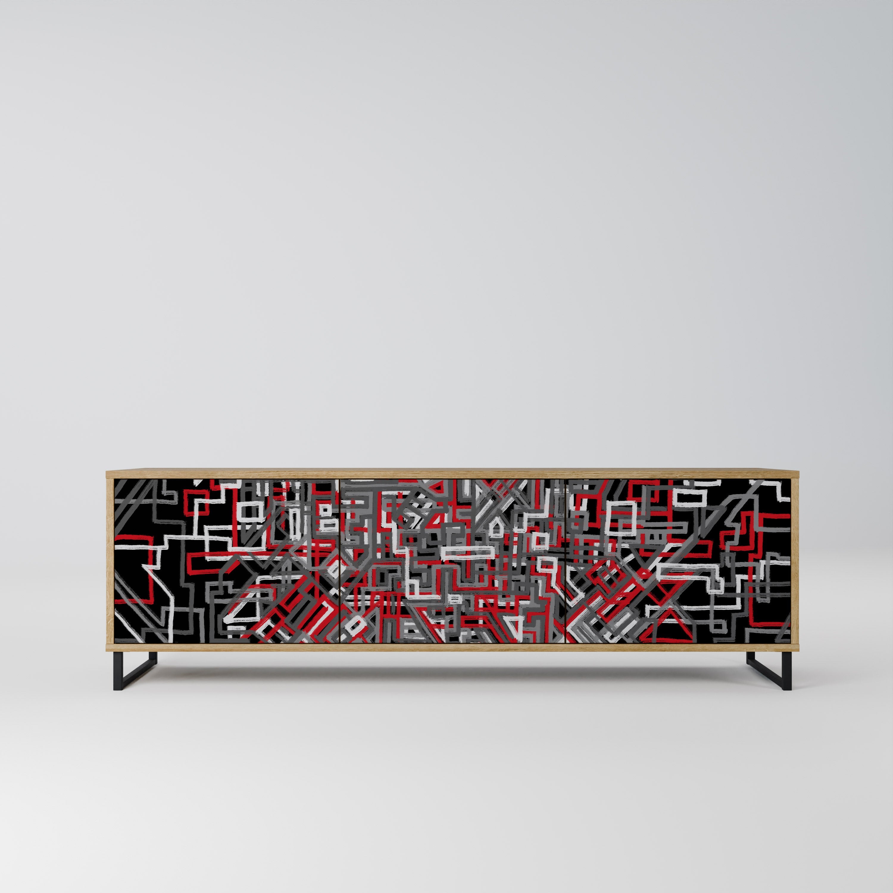 BROKEN LINES Móvel de TV com 3 Portas em Efeito Carvalho