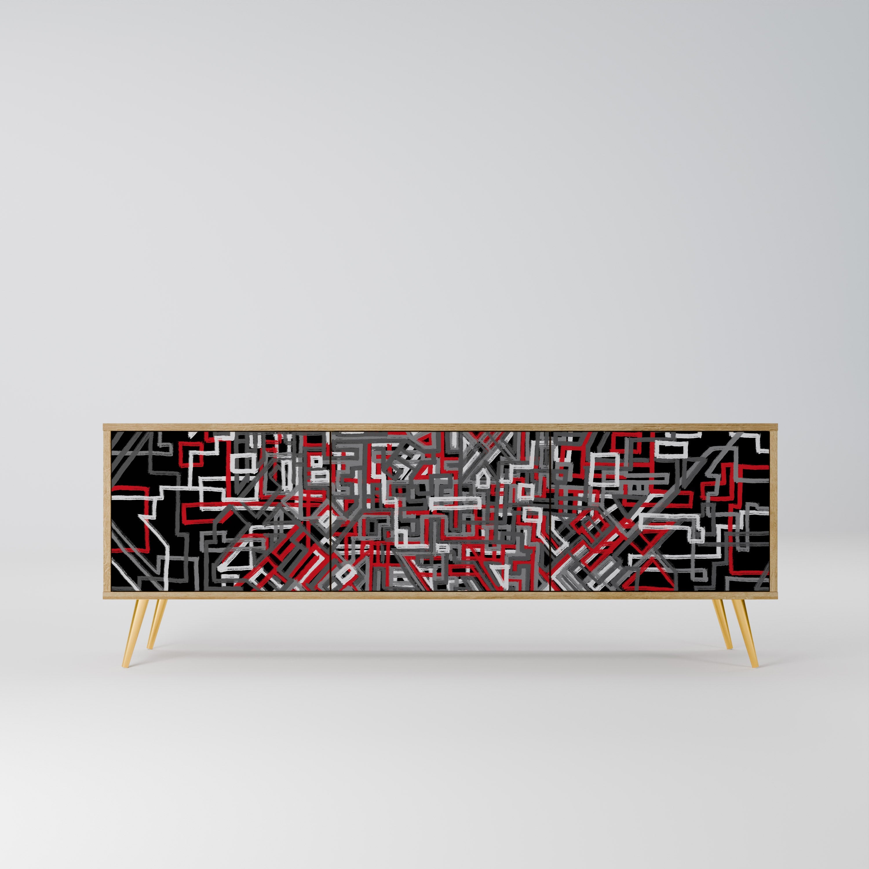 BROKEN LINES Móvel de TV com 3 Portas em Efeito Carvalho