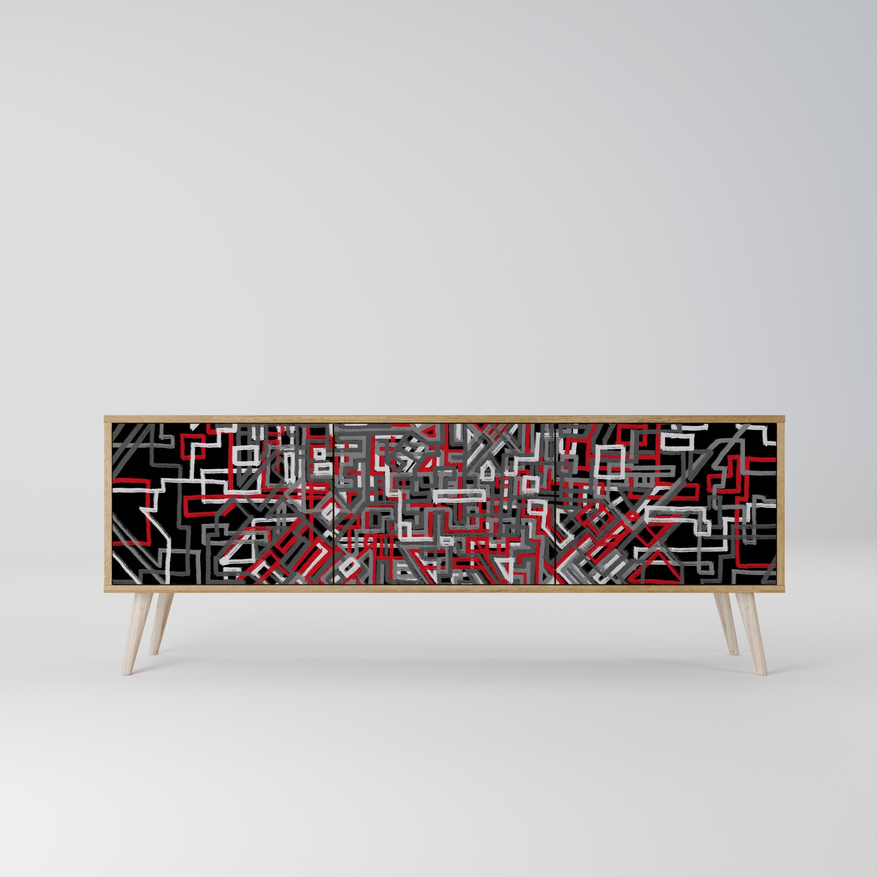 BROKEN LINES Móvel de TV com 3 Portas em Efeito Carvalho