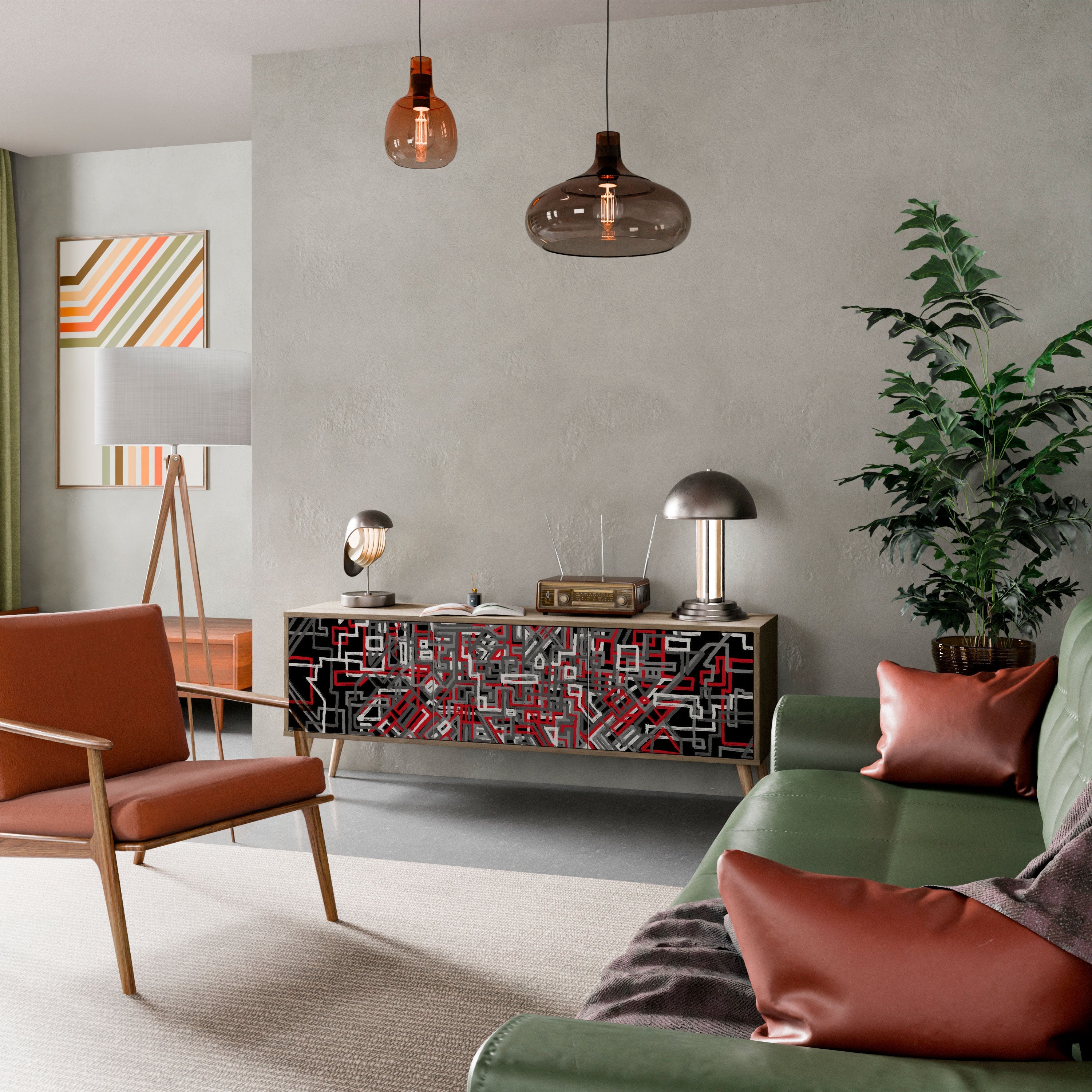 BROKEN LINES Móvel de TV com 3 Portas em Efeito Carvalho