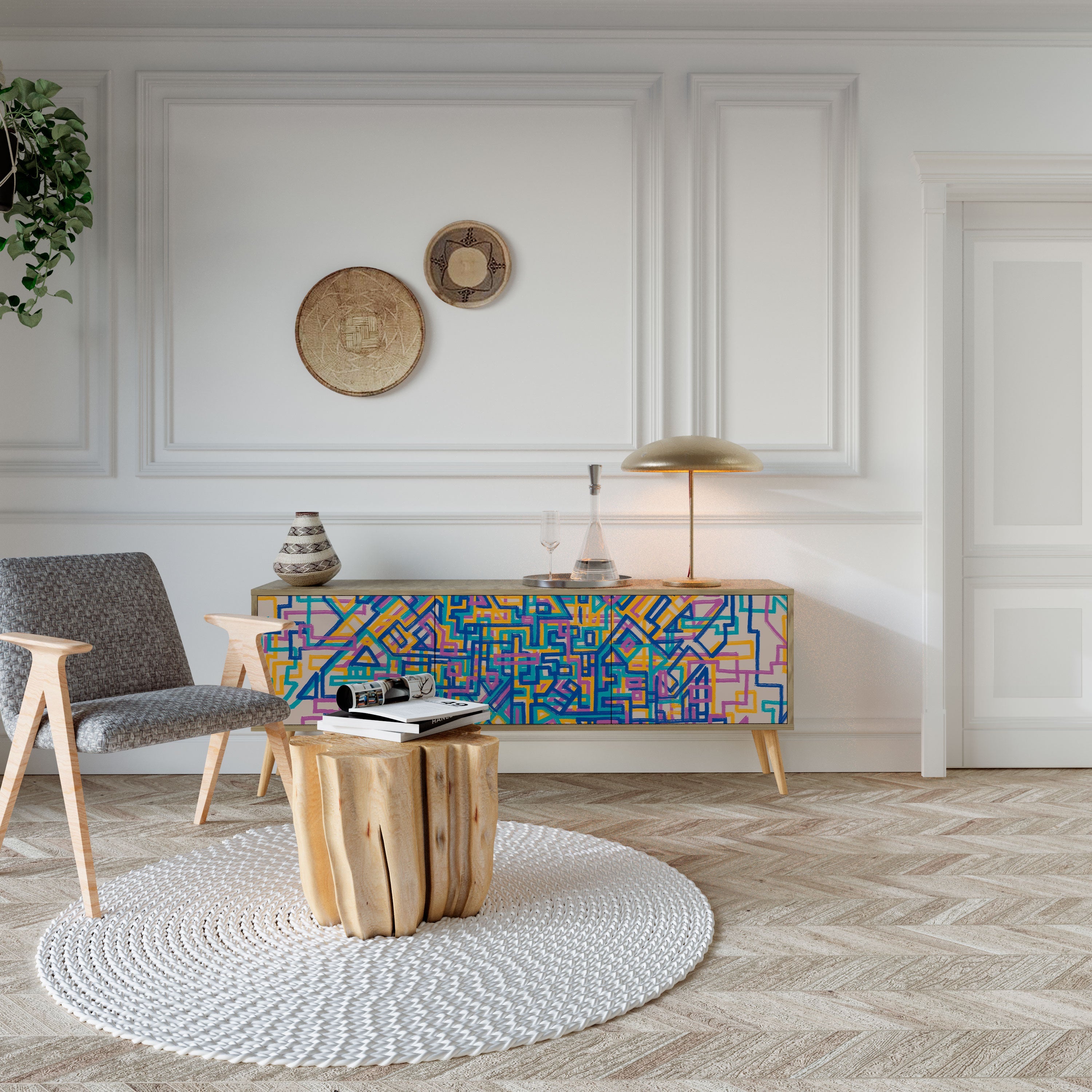 MEMORIES MAP Móvel de TV com 3 Portas em Efeito Carvalho