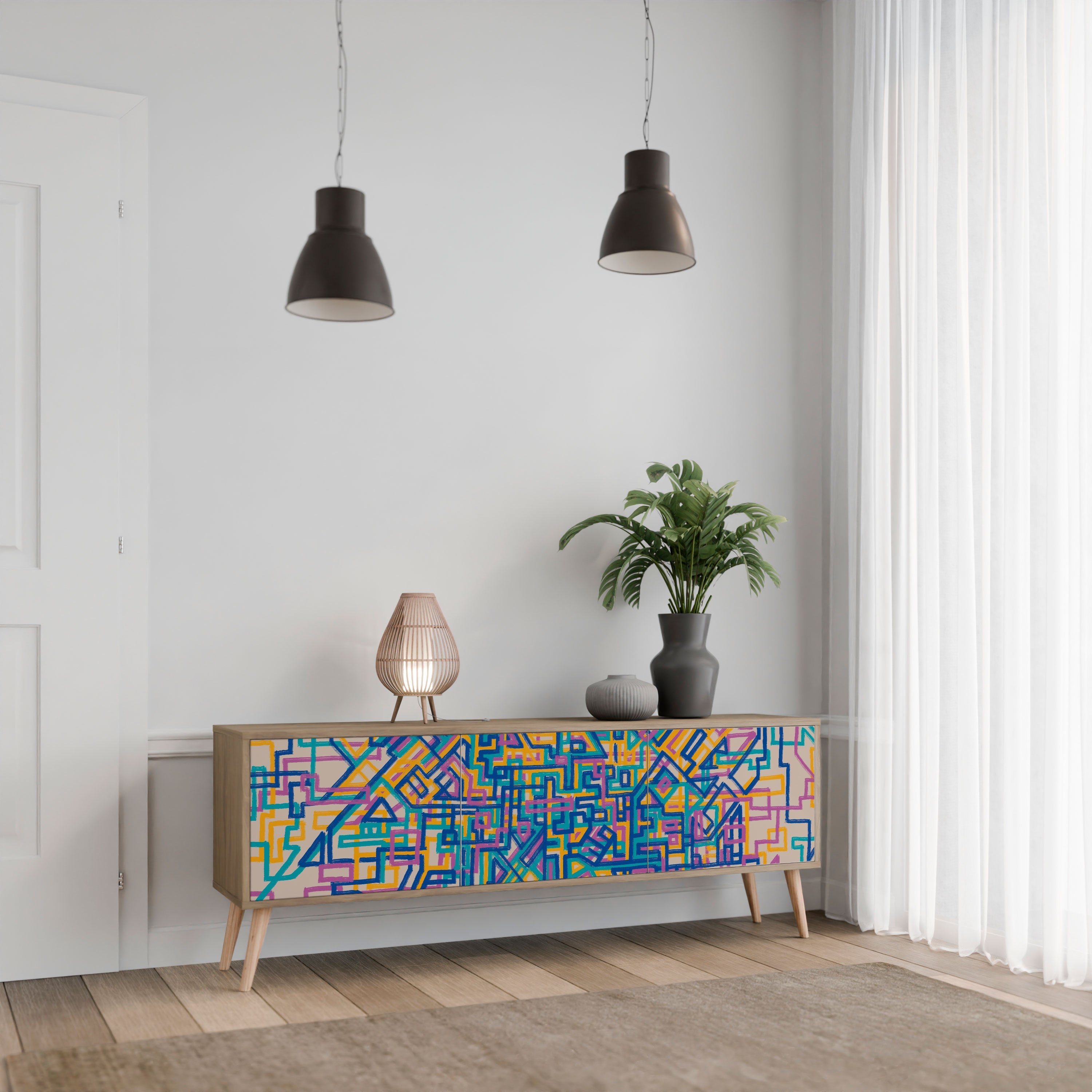 MEMORIES MAP Móvel de TV com 3 Portas em Efeito Carvalho