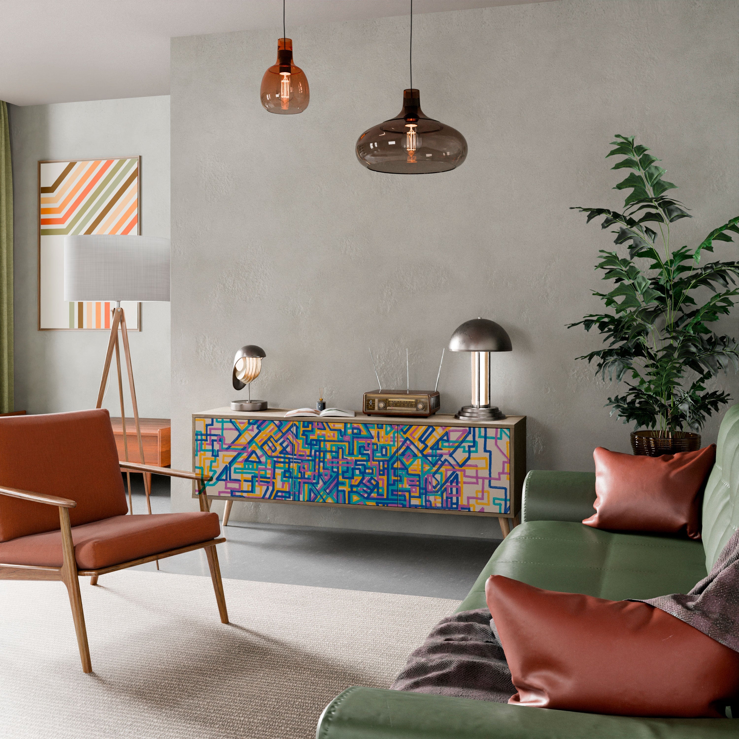 MEMORIES MAP Móvel de TV com 3 Portas em Efeito Carvalho