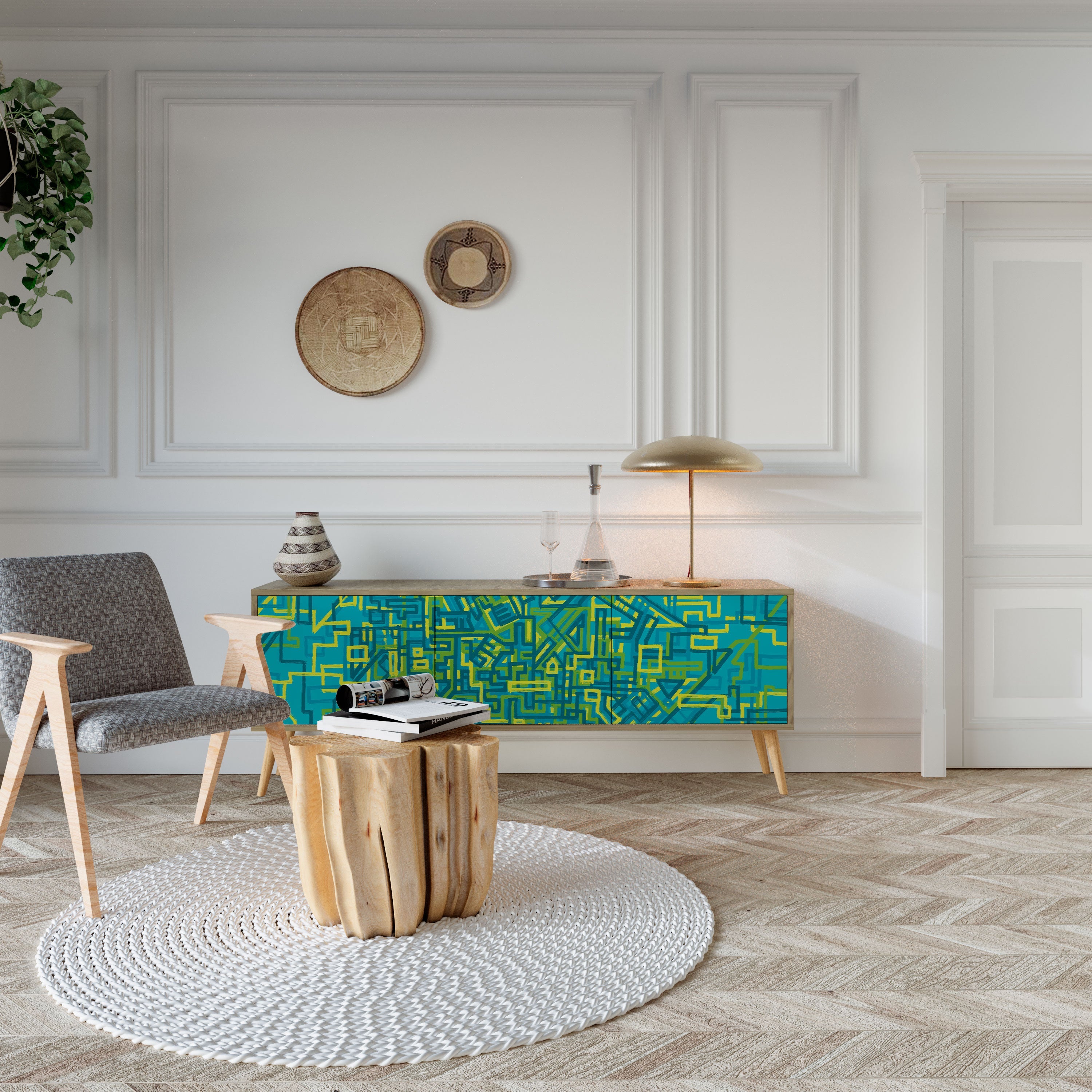 NOSTALGIC MEMORIES Móvel de TV com 3 Portas em Efeito Carvalho