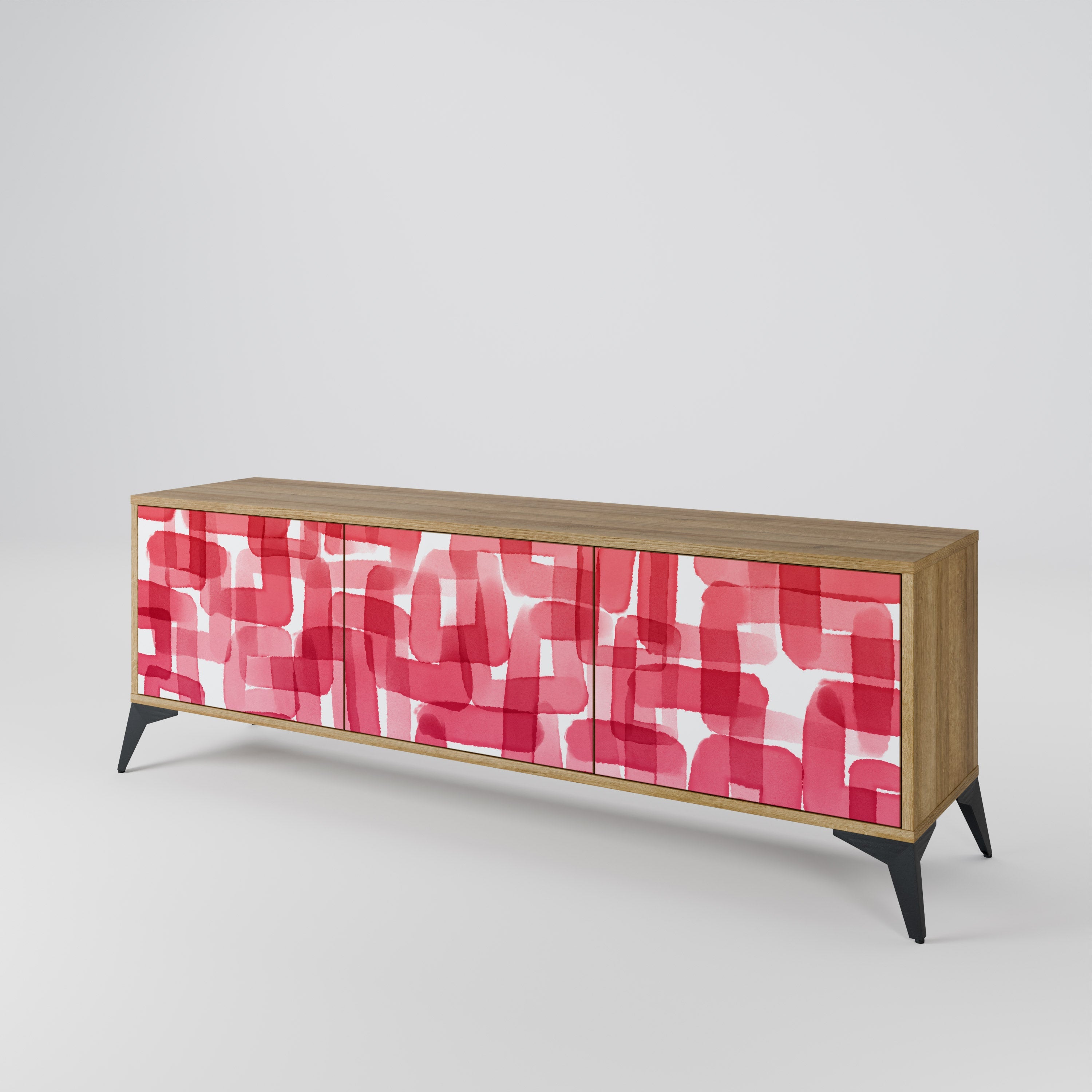 KALEIDOSCOPIC CUBISM 3-Door TV Stand in Oak Effect