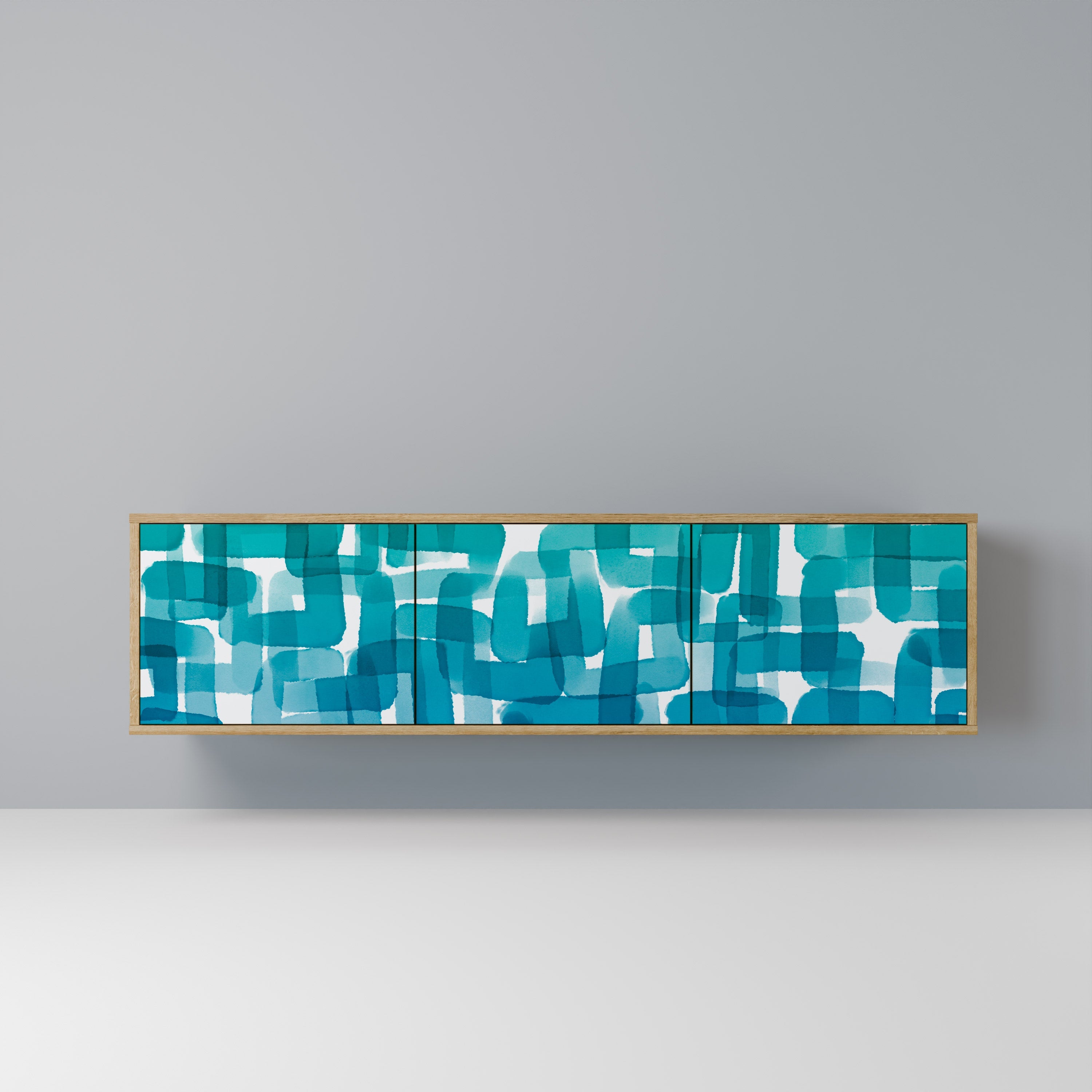 TURQUOISE RECTANGLES Móvel de TV com 3 Portas em Efeito Carvalho