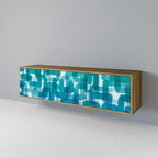 TURQUOISE RECTANGLES Móvel de TV com 3 Portas em Efeito Carvalho