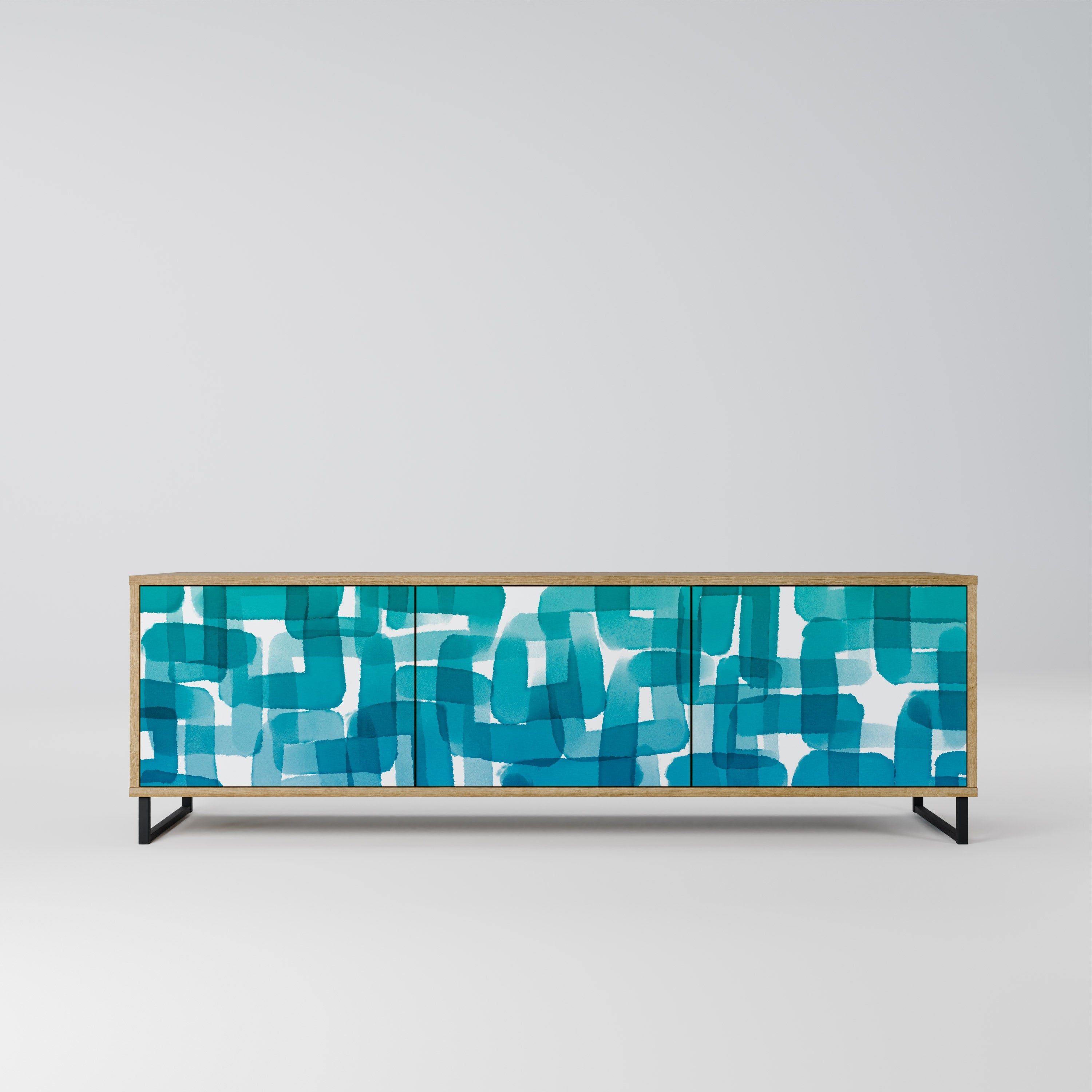 TURQUOISE RECTANGLES Móvel de TV com 3 Portas em Efeito Carvalho