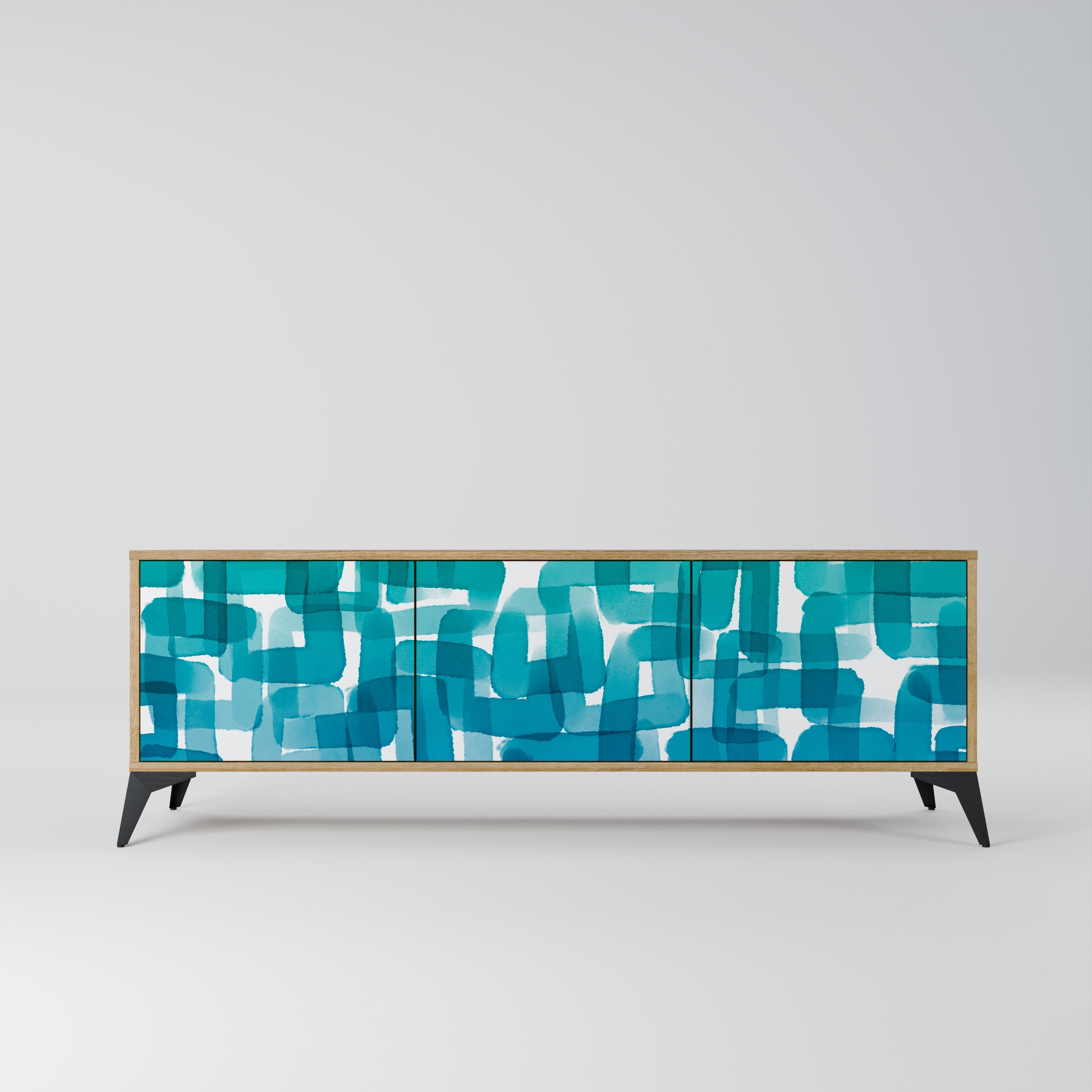 TURQUOISE RECTANGLES Móvel de TV com 3 Portas em Efeito Carvalho