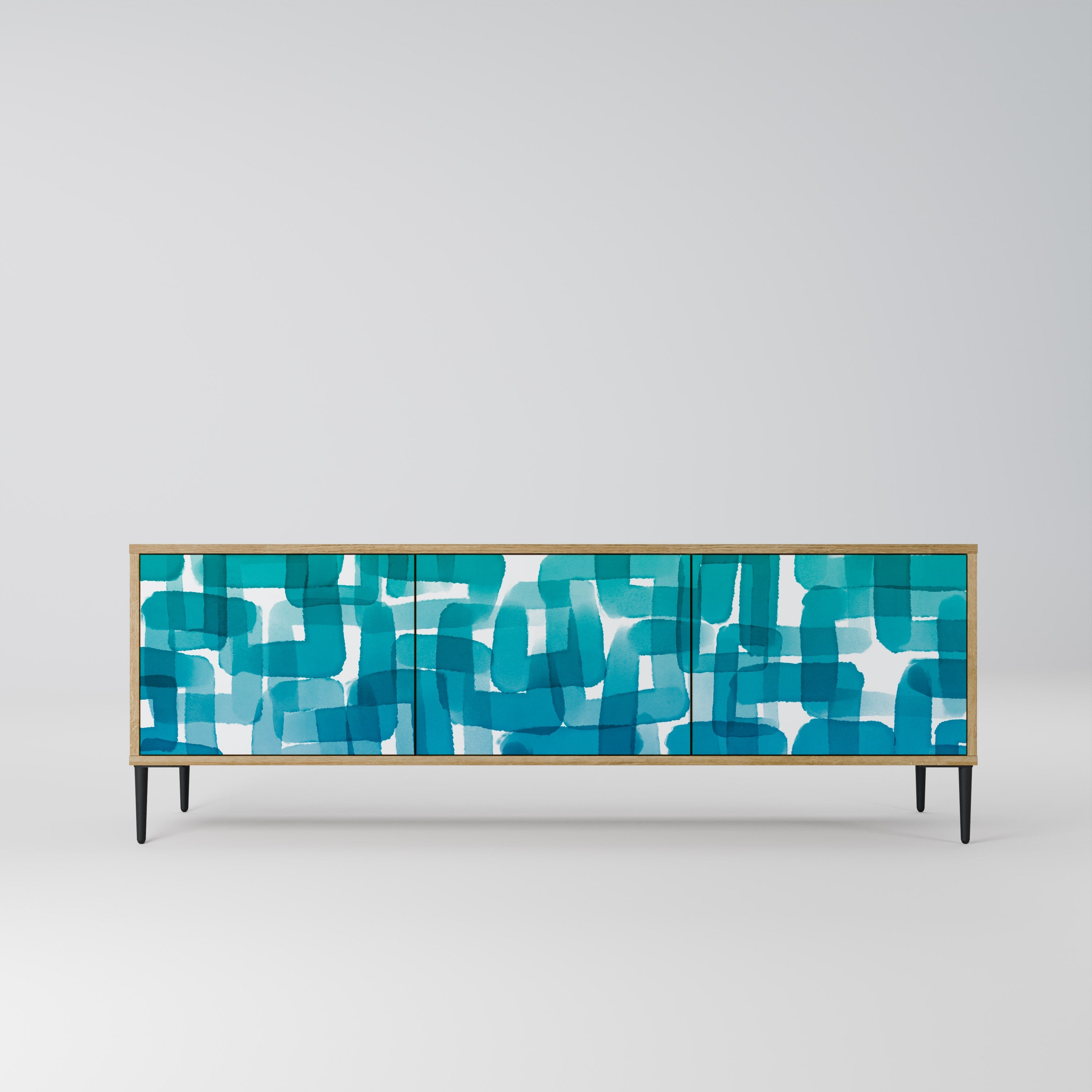 TURQUOISE RECTANGLES Móvel de TV com 3 Portas em Efeito Carvalho