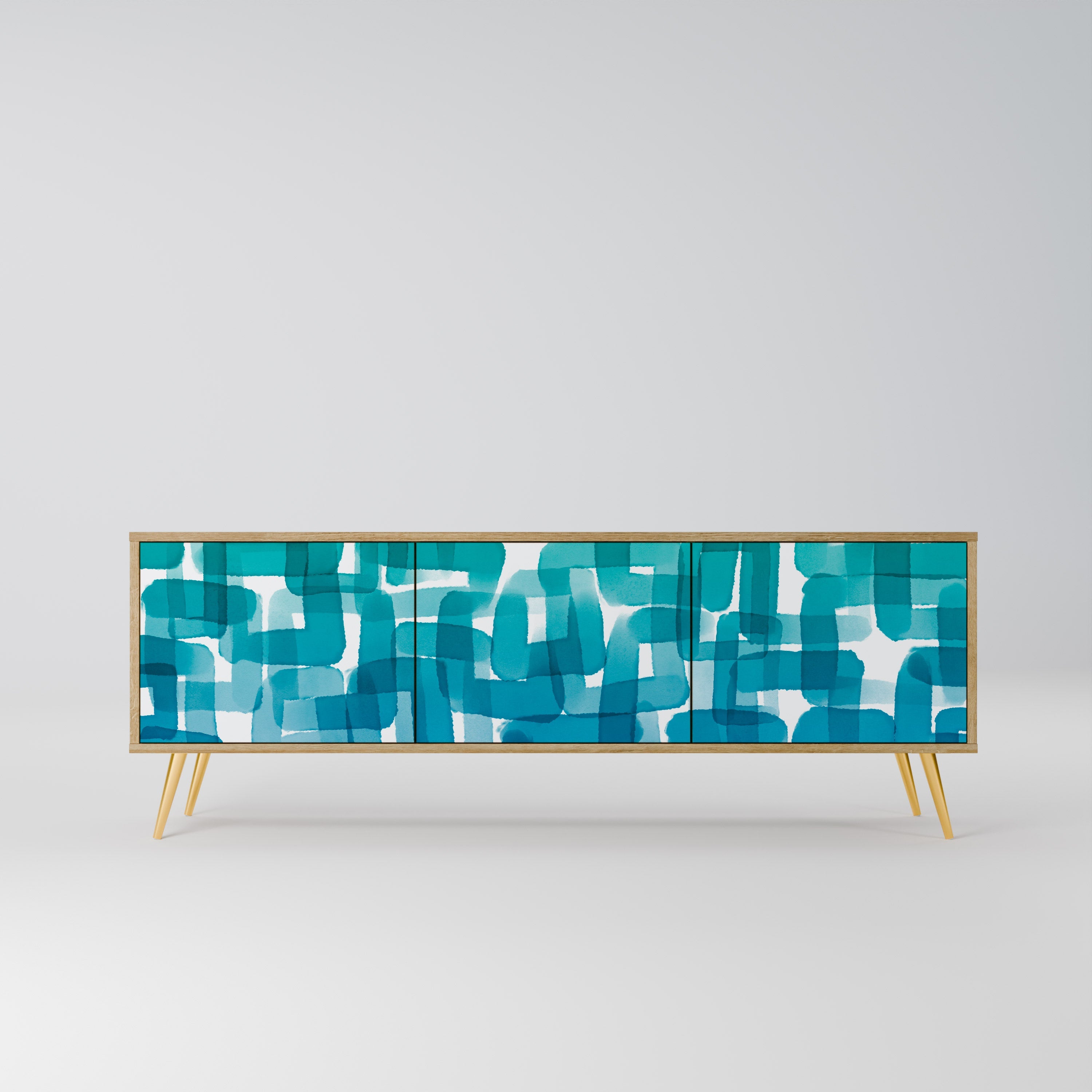 TURQUOISE RECTANGLES Móvel de TV com 3 Portas em Efeito Carvalho