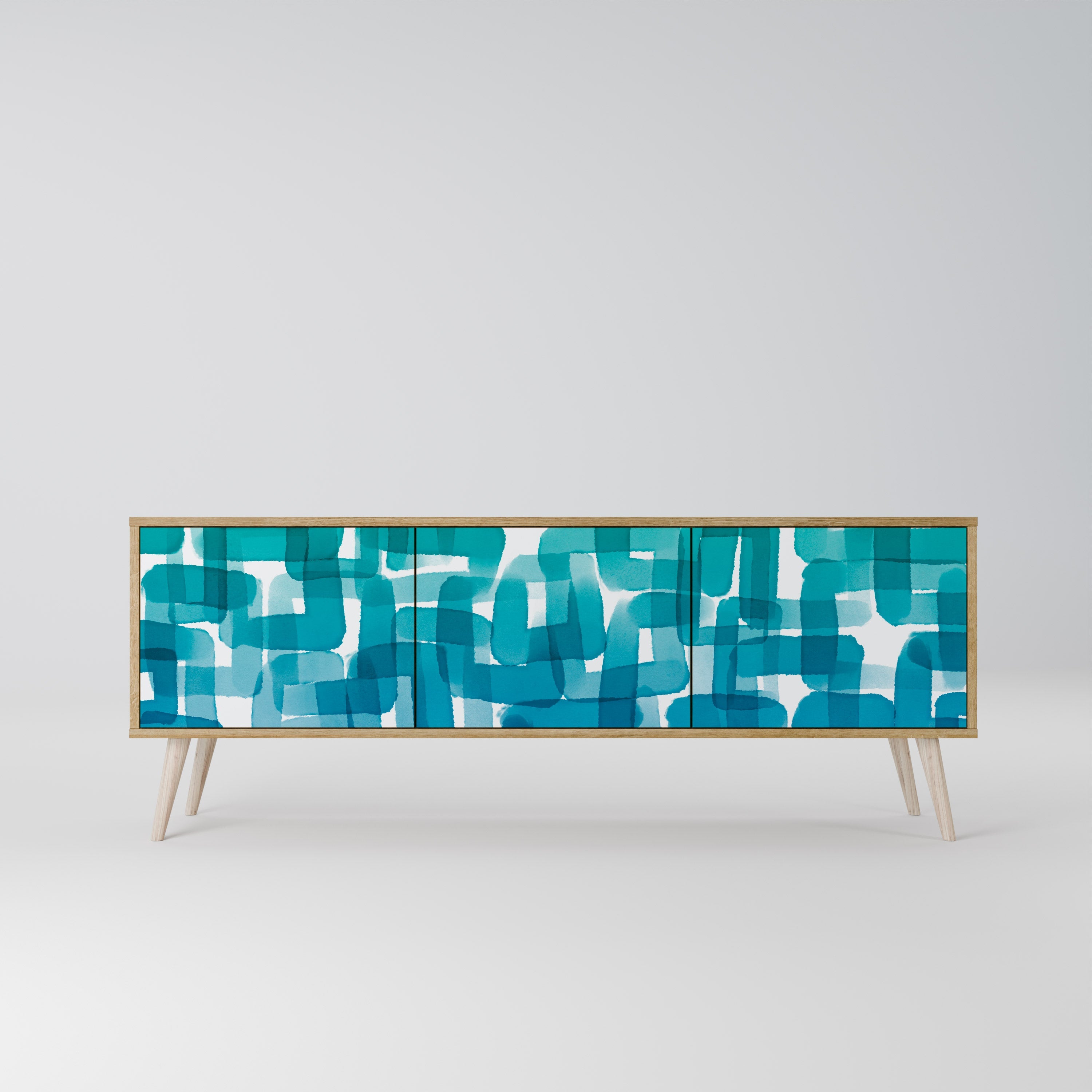 TURQUOISE RECTANGLES Móvel de TV com 3 Portas em Efeito Carvalho
