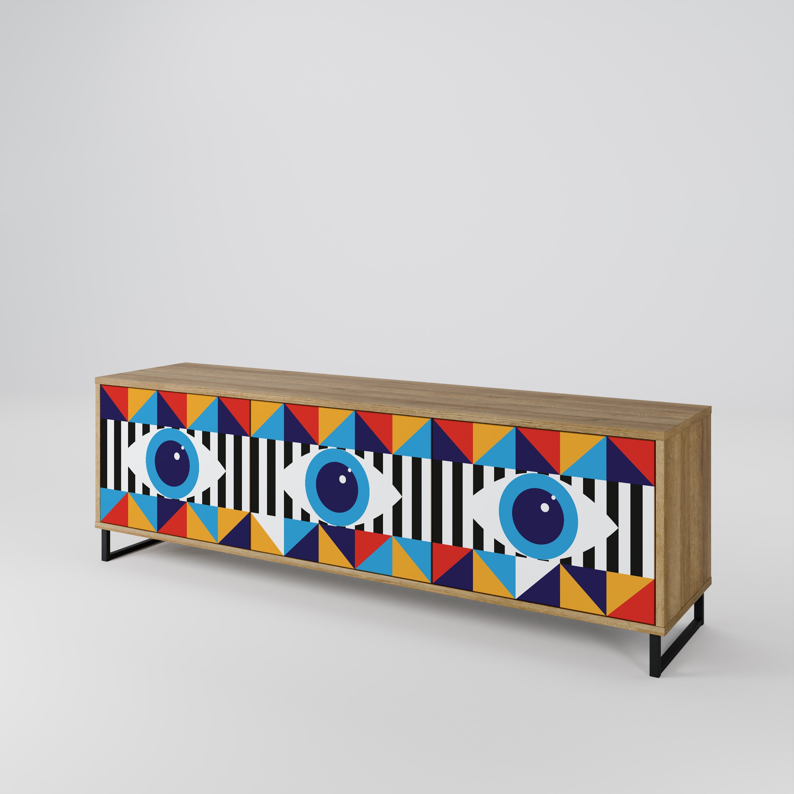 ABSTRACTION AND GEOMETRY Móvel de TV com 3 Portas em Efeito Carvalho