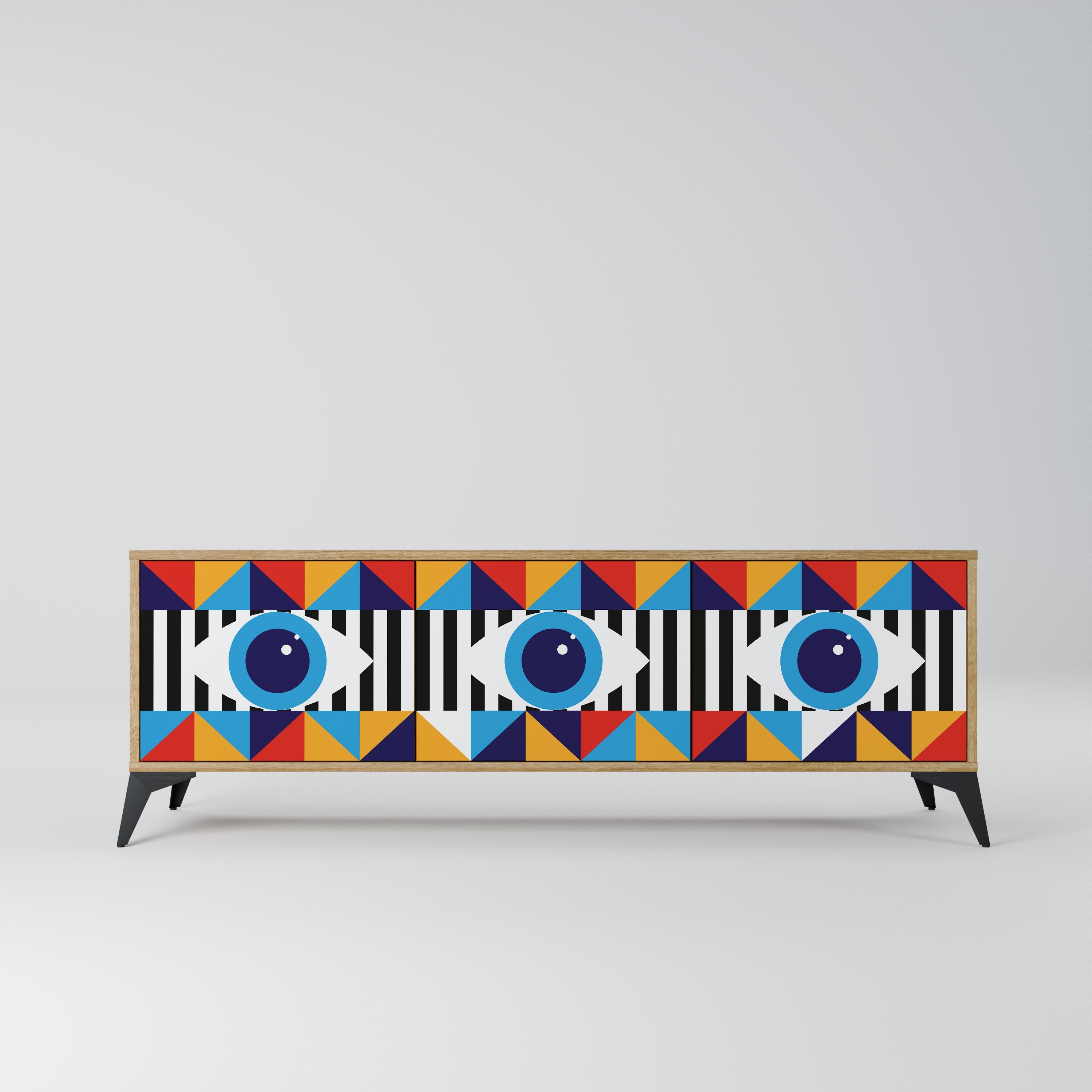 ABSTRACTION AND GEOMETRY Móvel de TV com 3 Portas em Efeito Carvalho